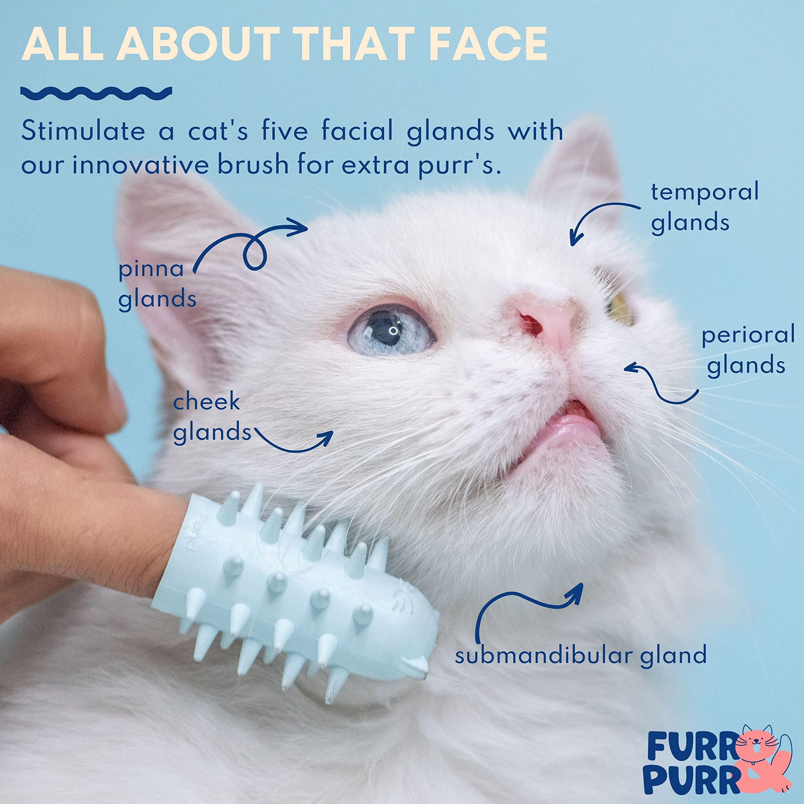 Furr&Purr diseño ergonómico de dedo para comodidad en el cepillado.