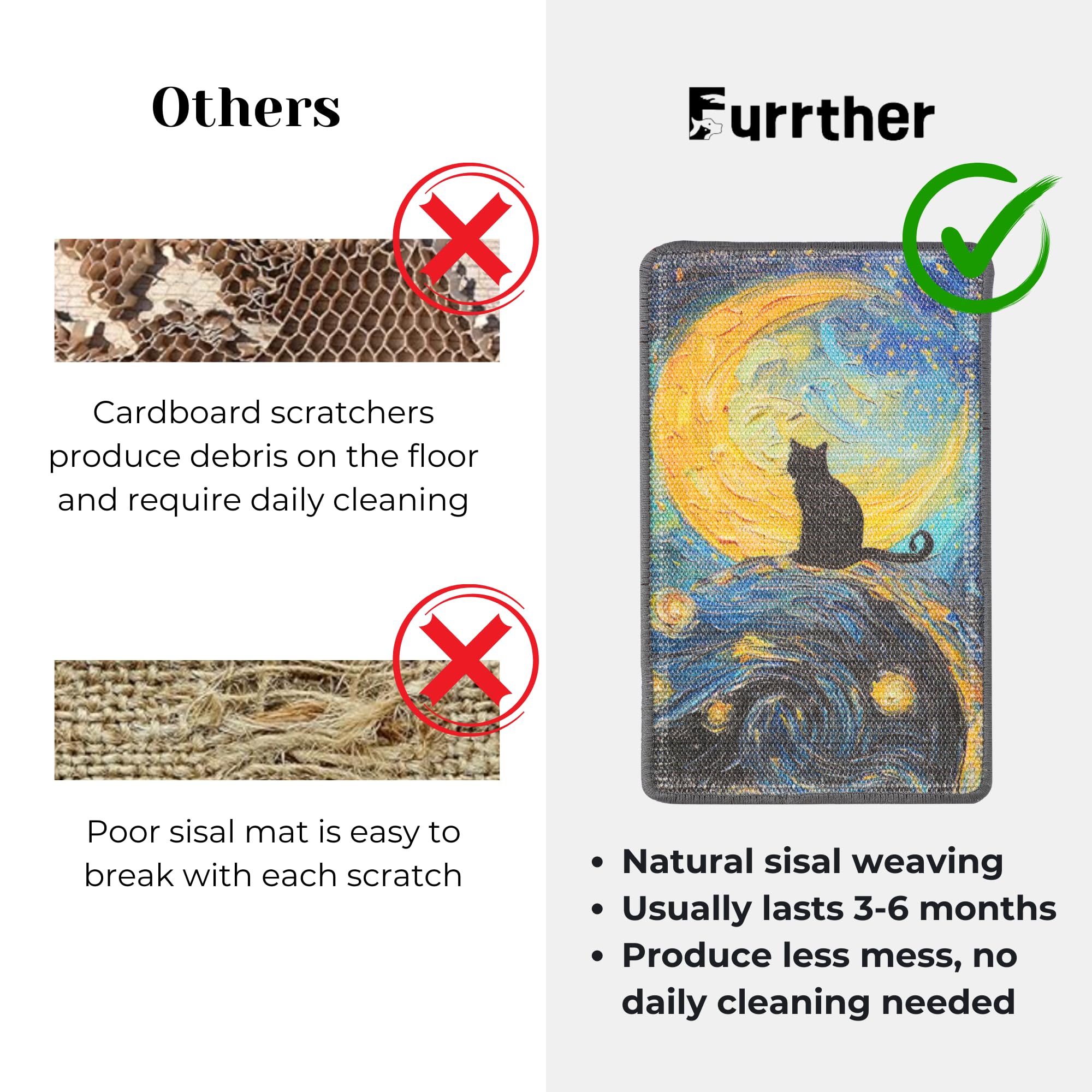 Furrther Rascador de Sisal Starry Night para alfombra, cuida superficies y satisface el instinto.