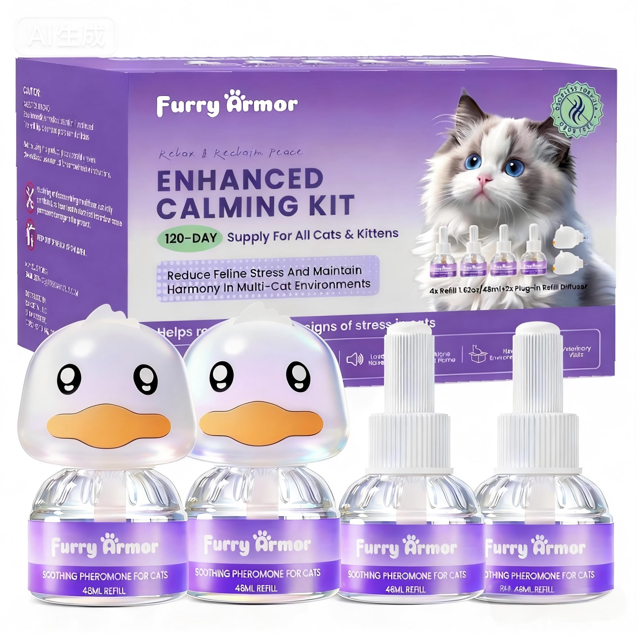 FURRY ARMOR difusor calma gatos base 1 en sala para tranquilidad.
