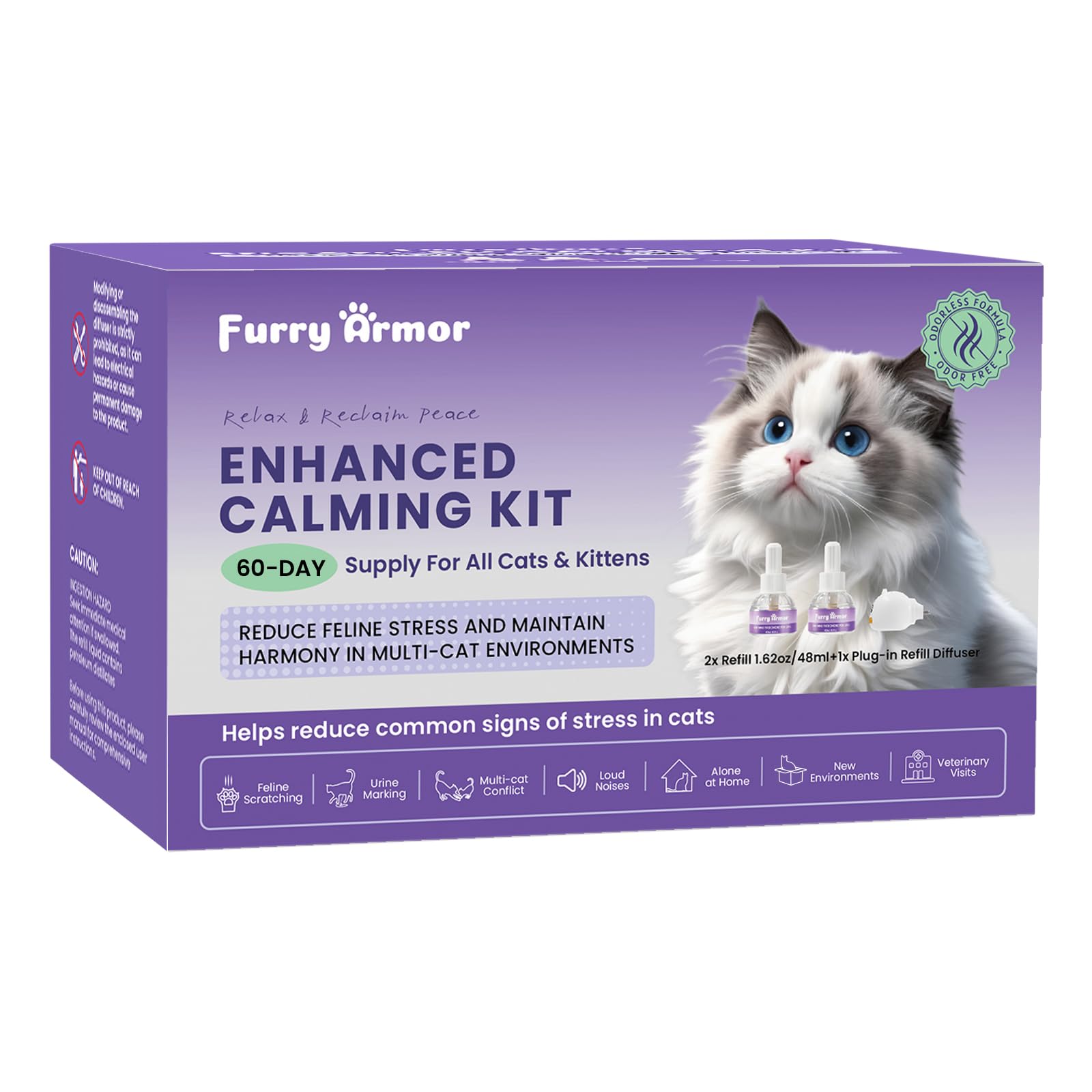 Difusor calmante FURRY ARMOR con base para uso continuo en varias habitaciones.