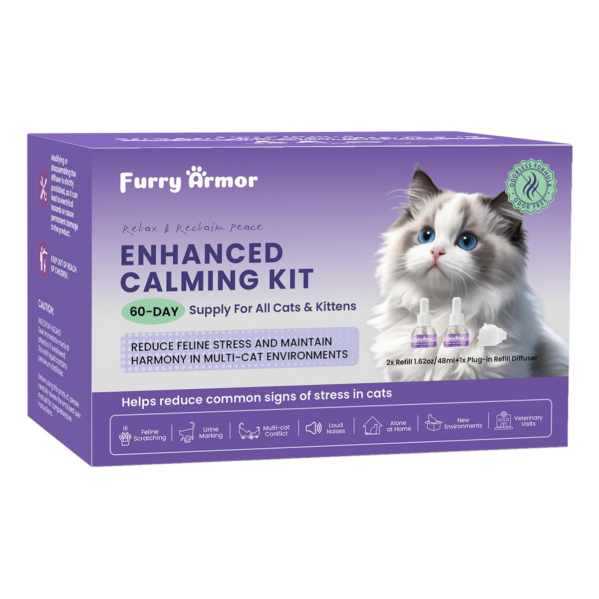 Difusor calmante FURRY ARMOR con base para uso continuo en varias habitaciones.
