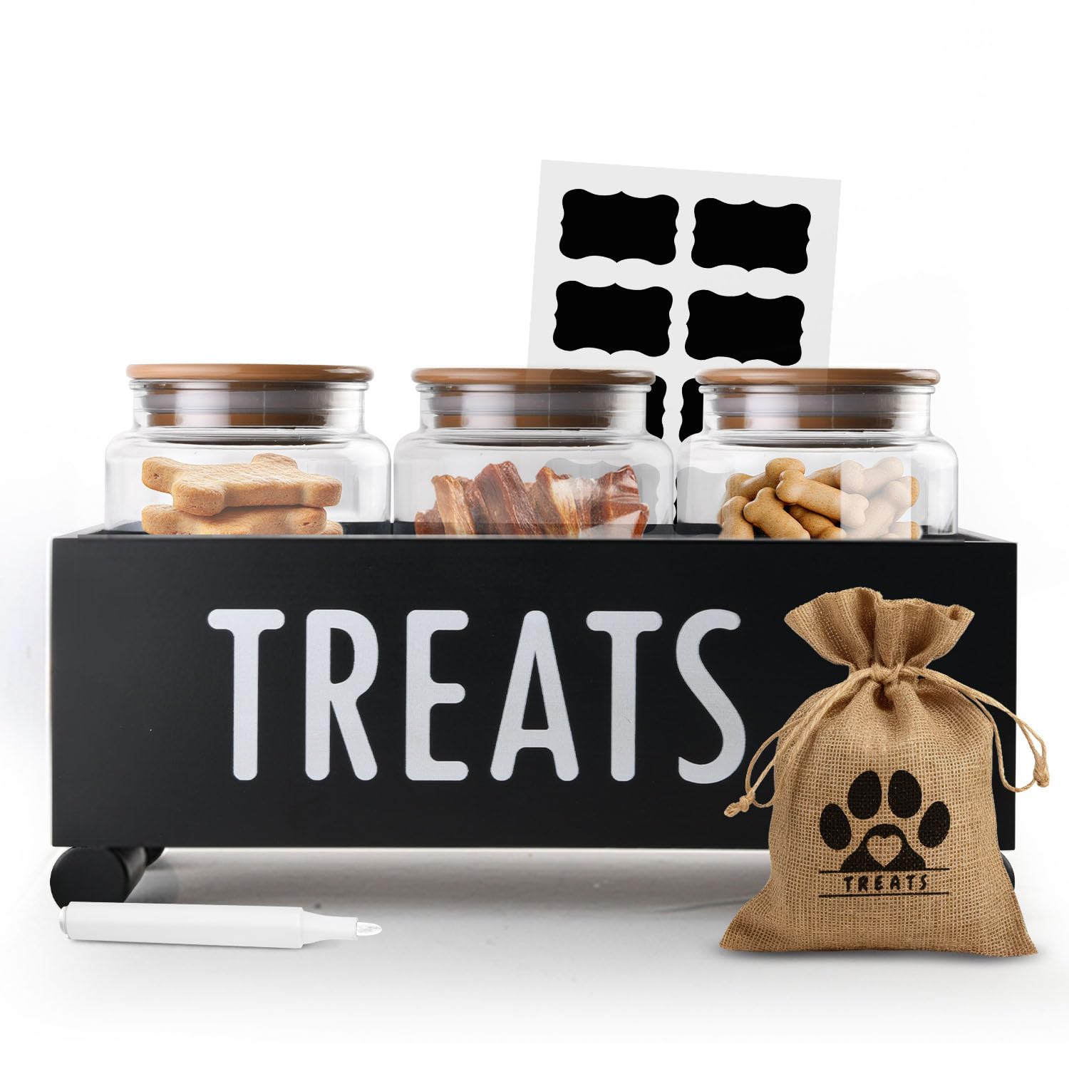 Furry Tails Co contenedor golosinas para perro con tres tarros para ordenar snacks