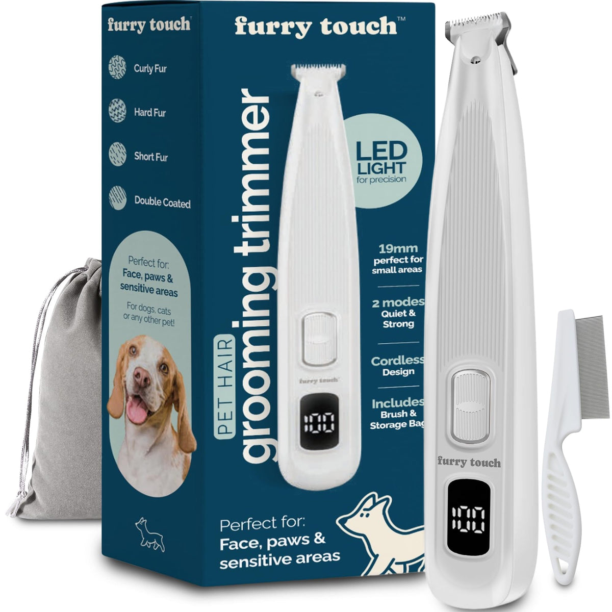 Furry Touch cortapelos para patas con cuchilla cerámica, precisión segura para mascotas.