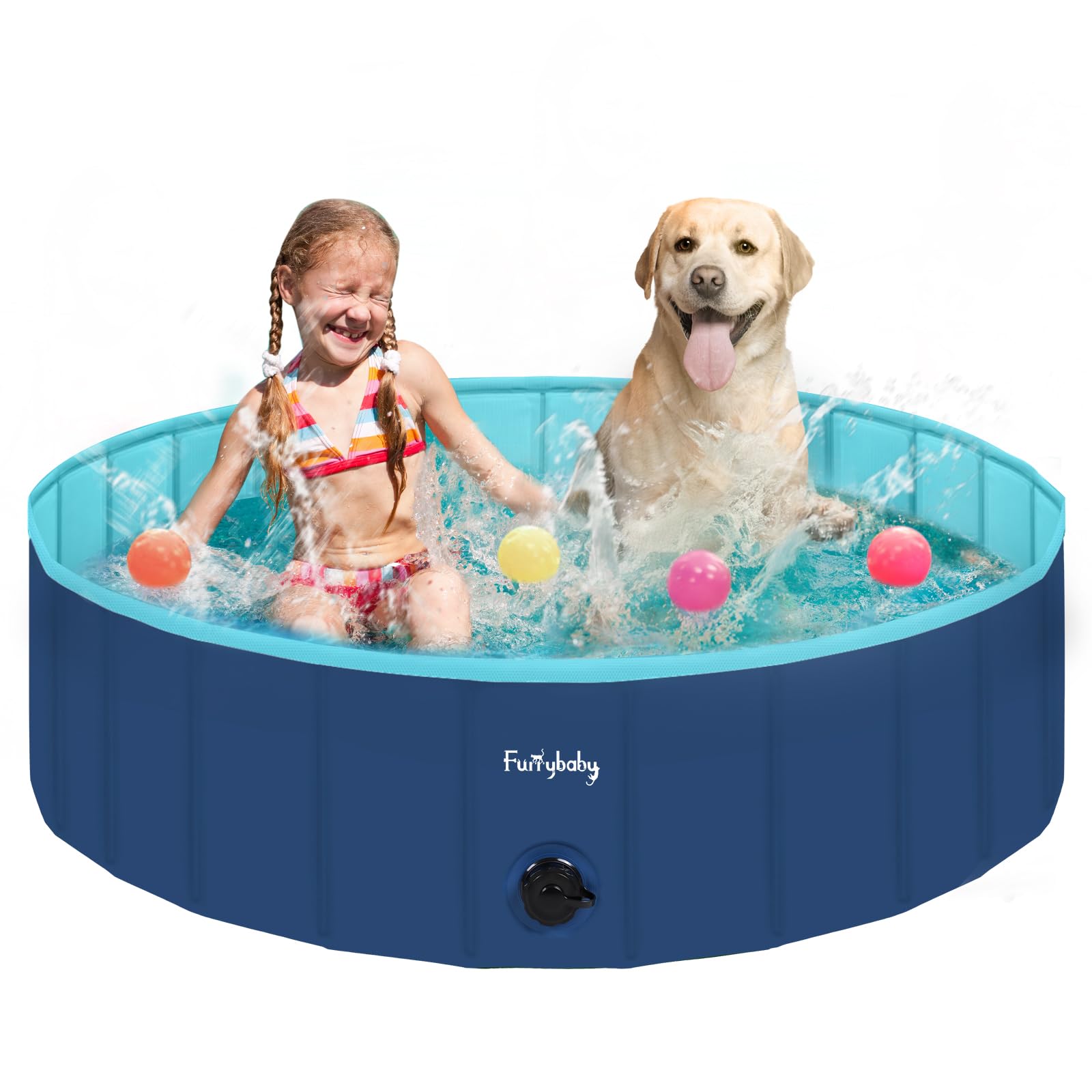 Piscina Furrybaby plegable azul marino para perros, ideal para refrescar.