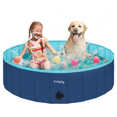 Piscina Furrybaby plegable azul marino para perros, ideal para refrescar.