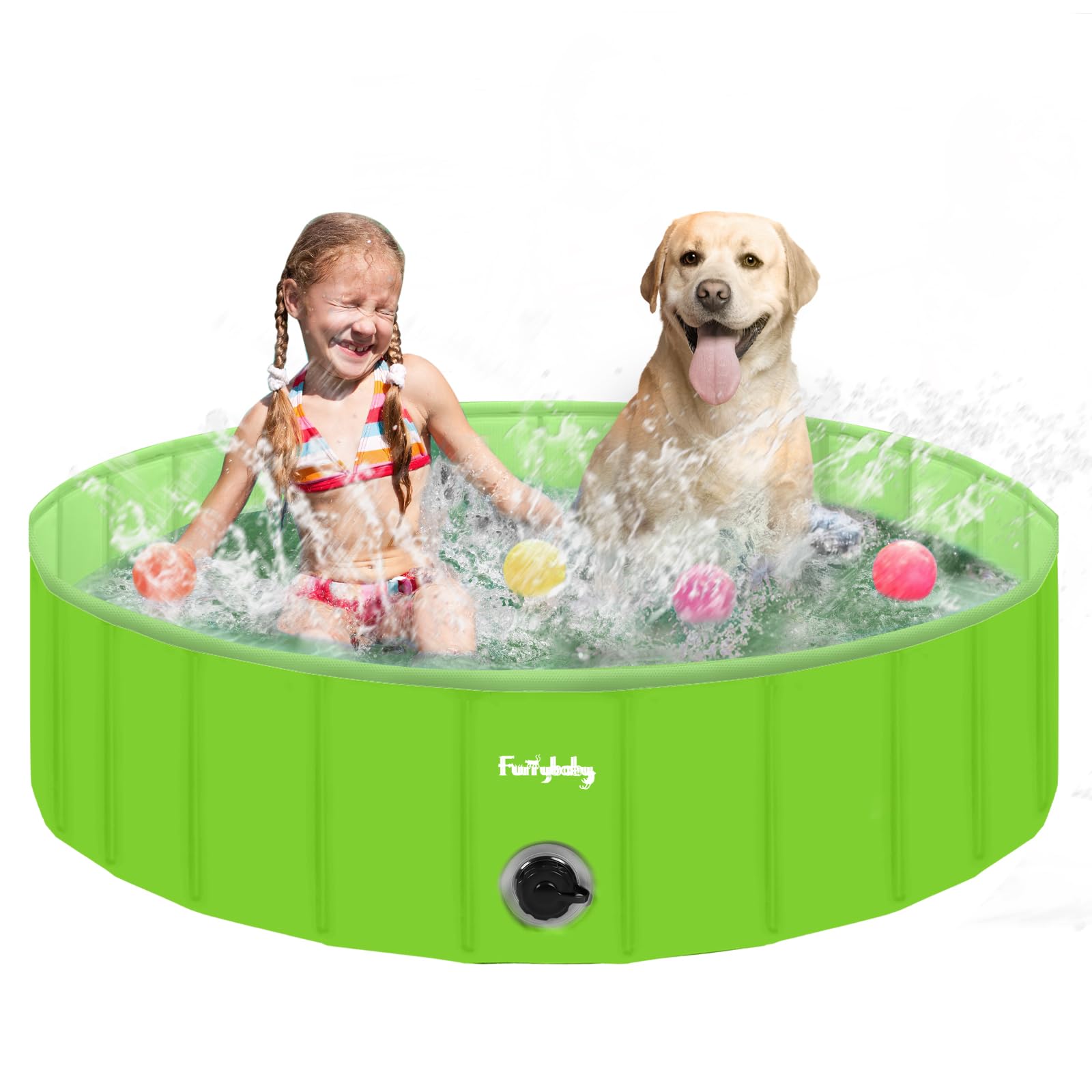 furrybaby piscina-perro-plegable con plato rígido para juego estable al aire libre.