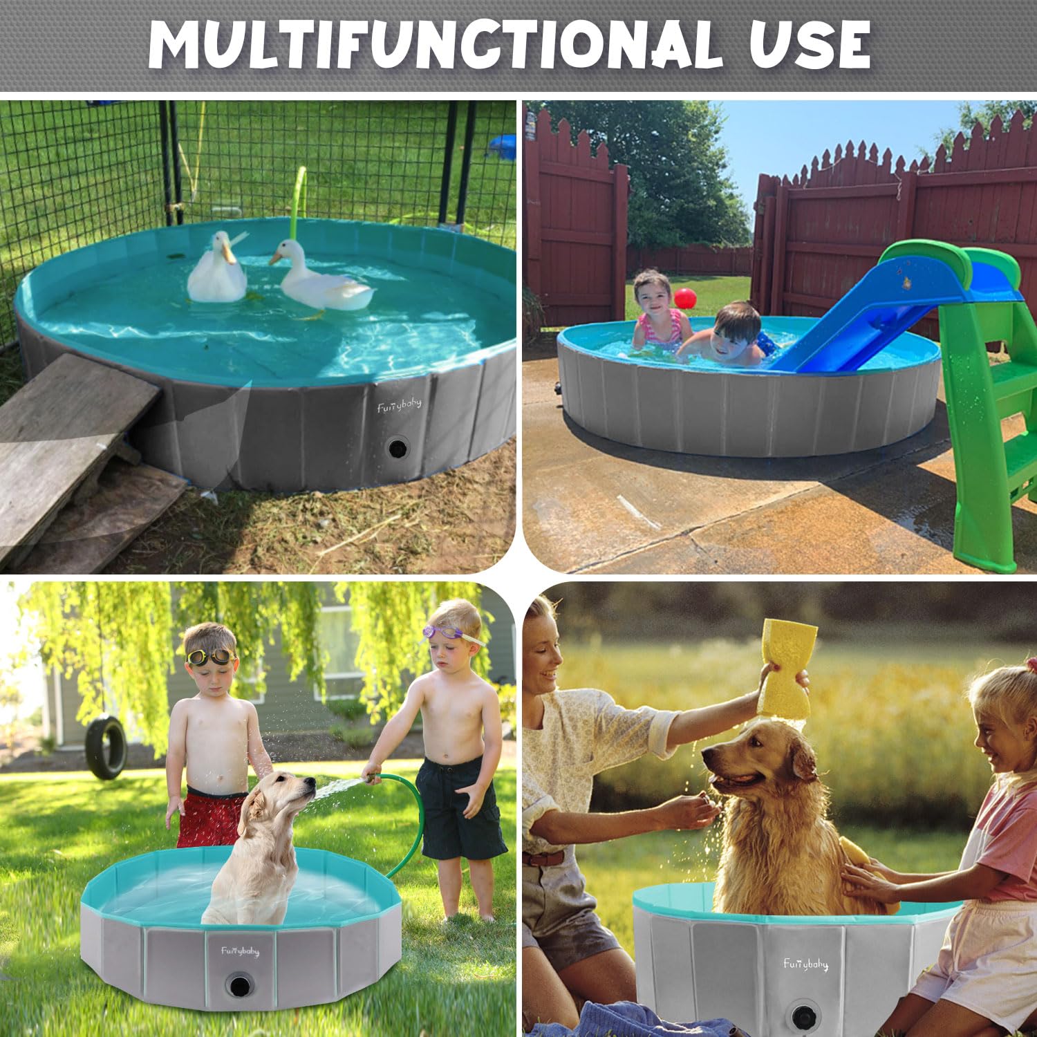 Furrybaby piscina plegable, baño corto para mascotas en casa.
