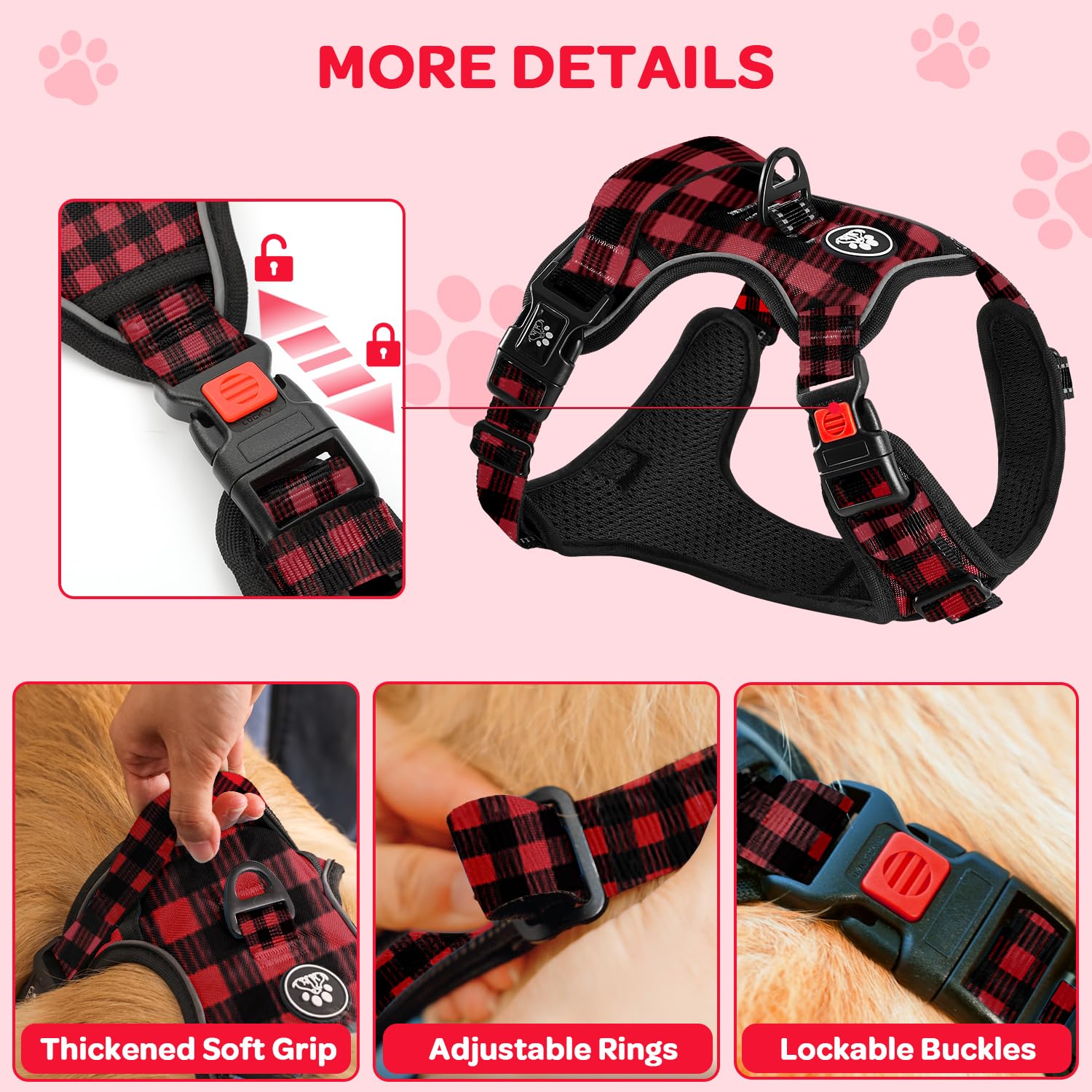 Arnés plaid FURRYFECTION para perro pequeño con manija de control para manejo.