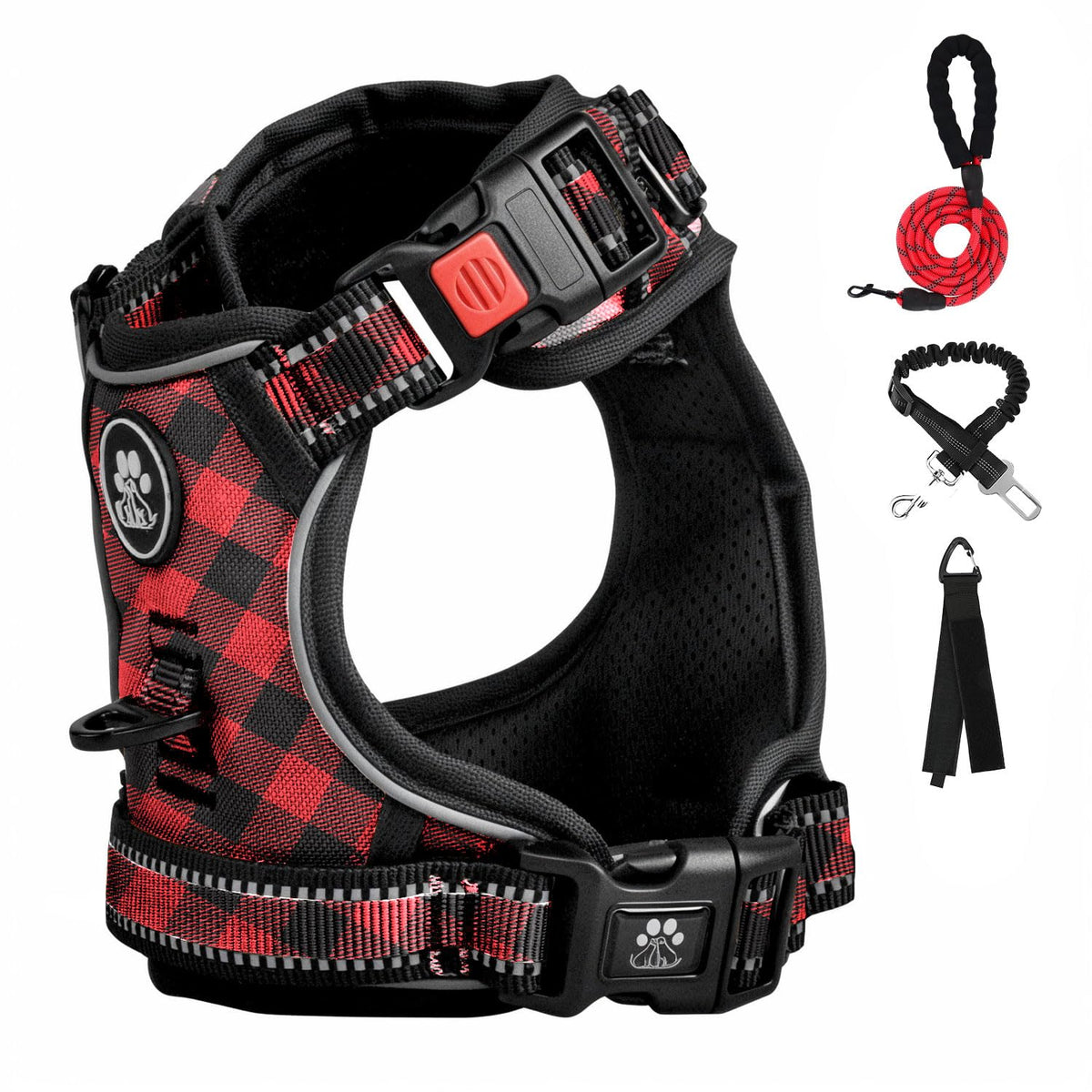 Arnés plaid FURRYFECTION para perro pequeño con anilla trasera para paseo cómodo.
