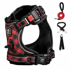 Arnés plaid FURRYFECTION para perro pequeño con anilla trasera para paseo cómodo.