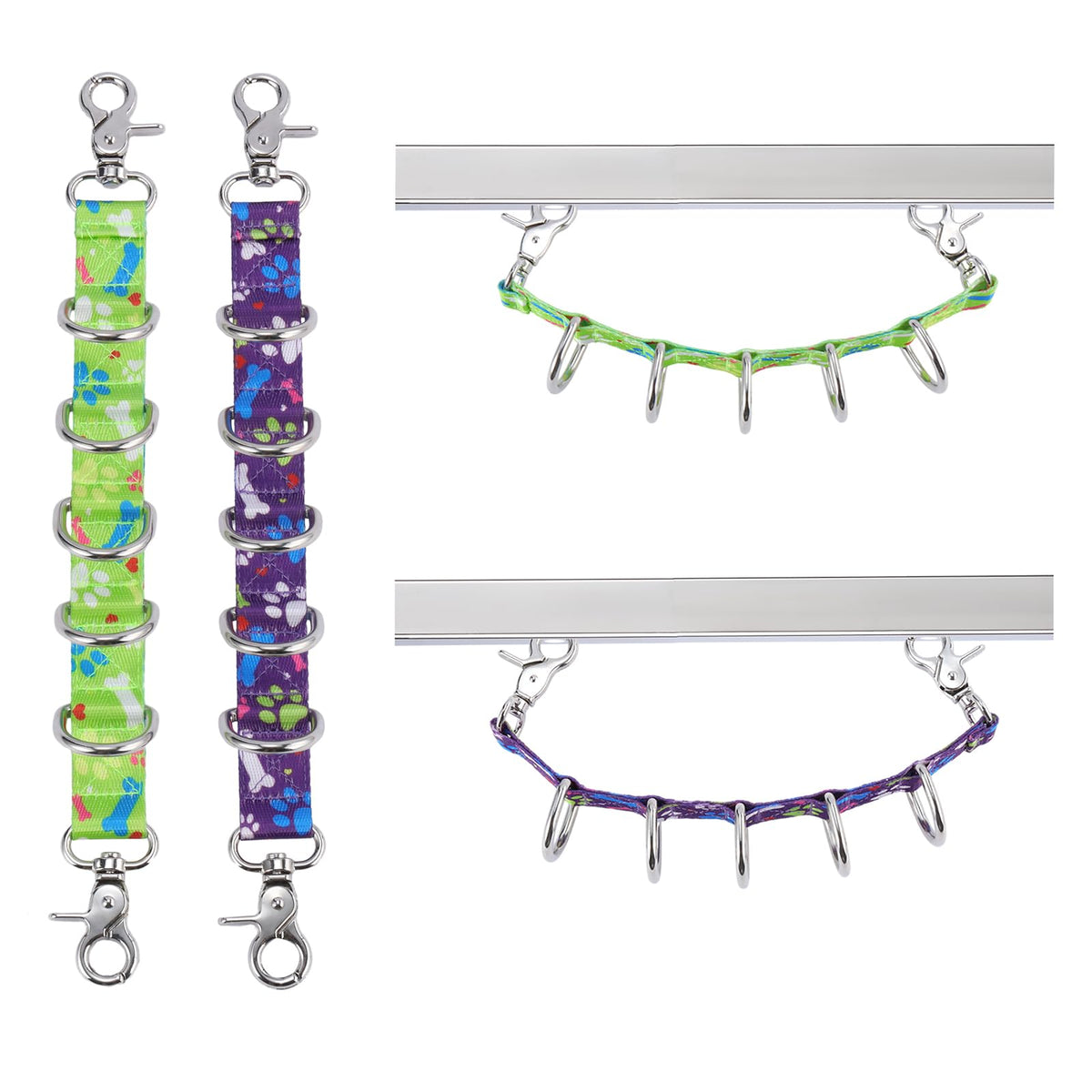 Bucle de aseo FURSDOLY para perros con patrón de patas coloridas.
