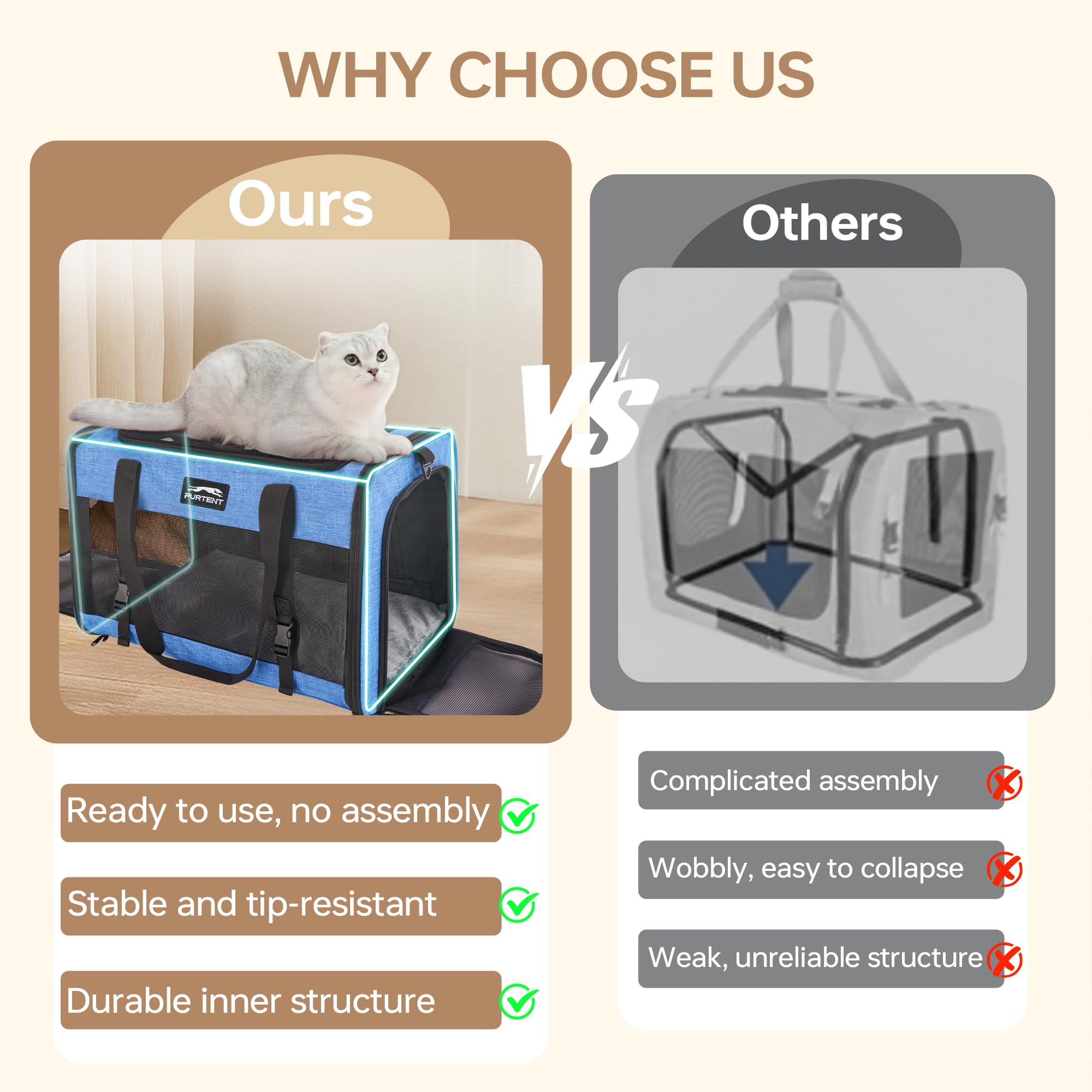 Furtent transportín con tres puertas de malla para mejor ventilación.