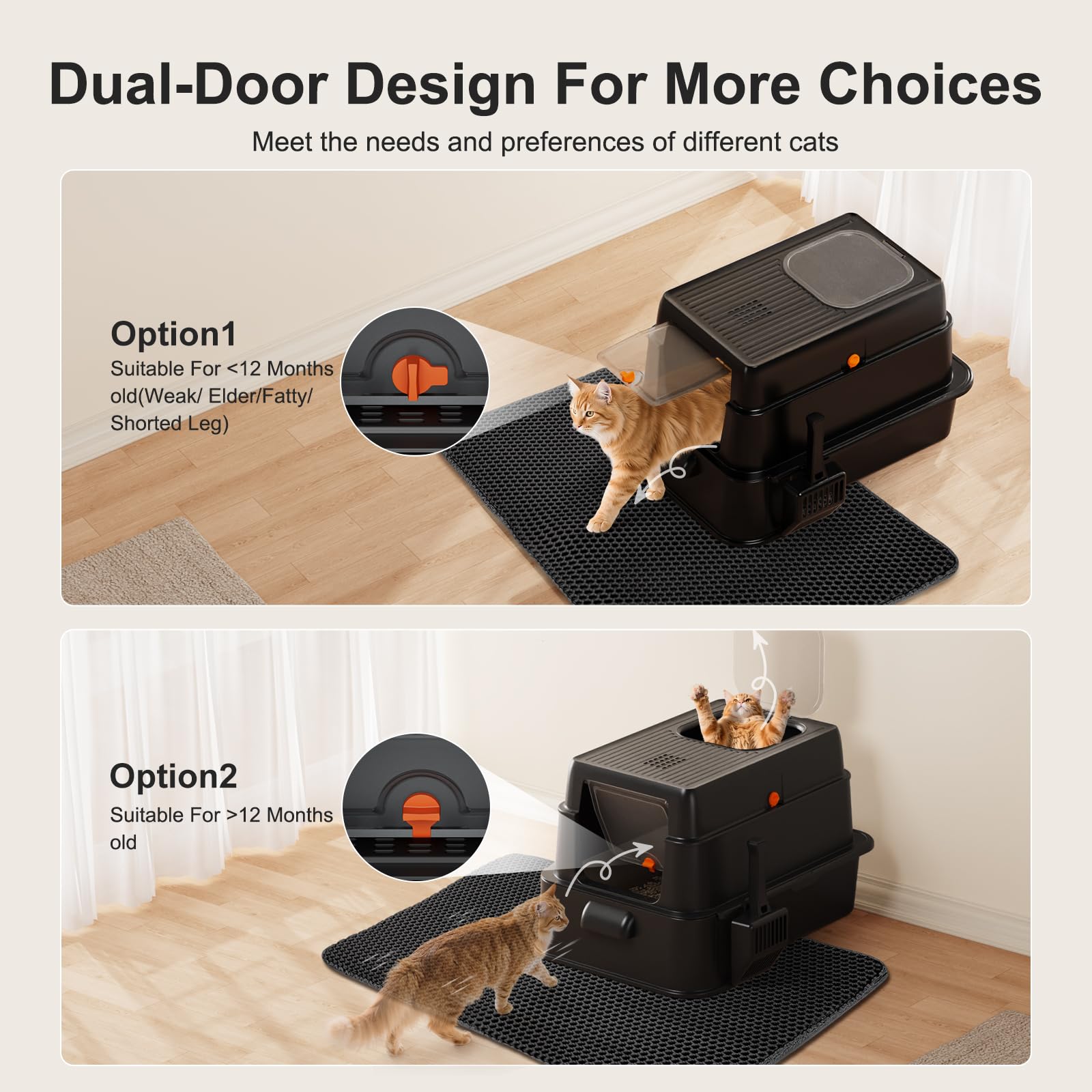FURTIME caja-arena control de olores con compartimento de carbón de bambú
