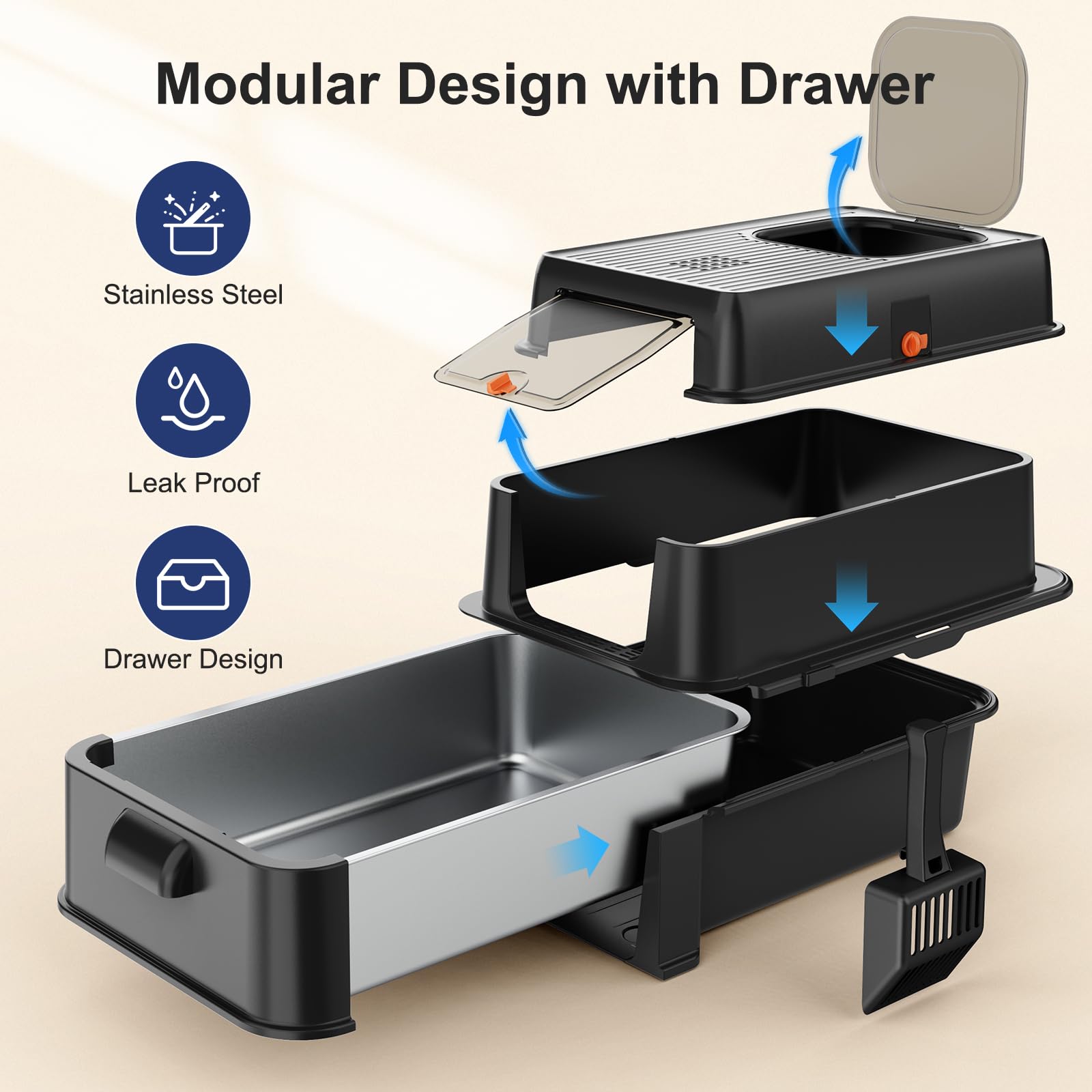 FURTIME caja-arena dimensiones 46 L para espacios amplios y limpieza eficiente