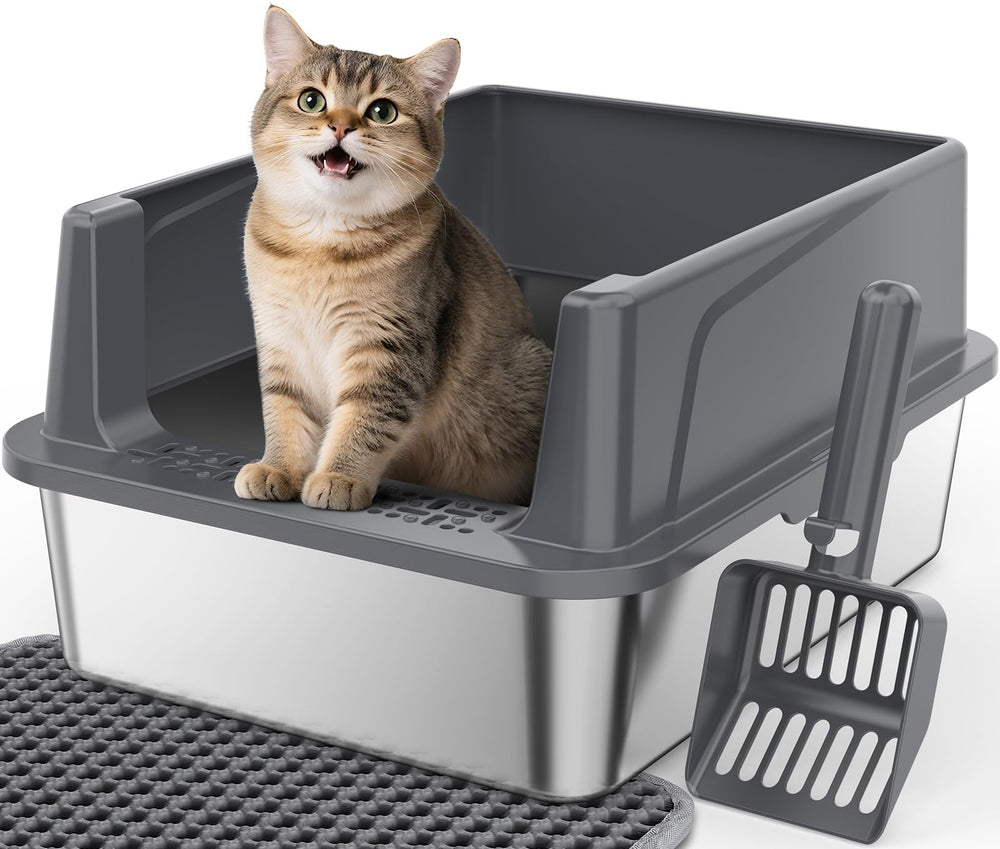 FURTIME caja de arena en acero inoxidable con tapa para mayor privacidad del gato