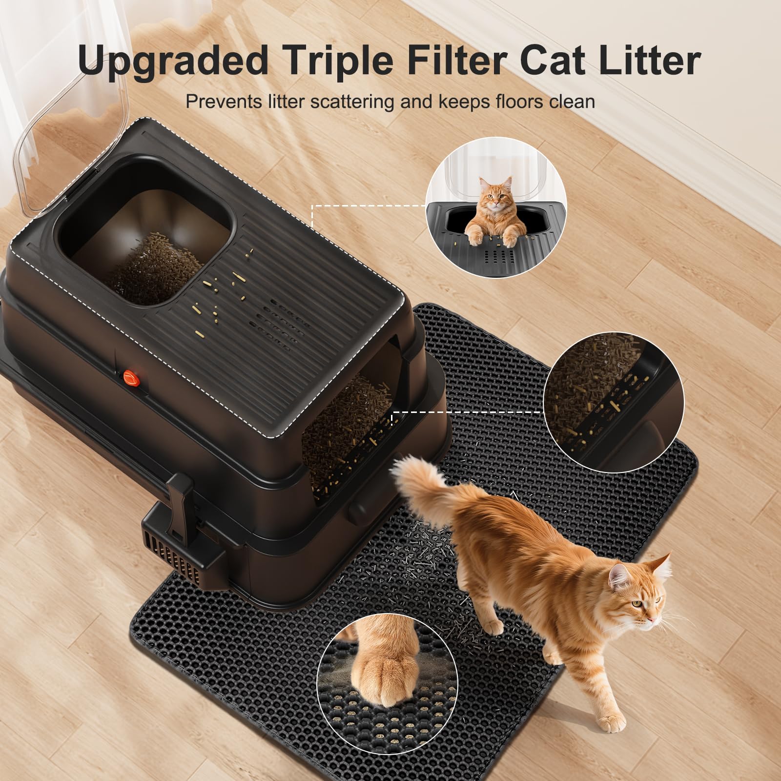 FURTIME caja-arena tamaño XL para gatos grandes hasta 25 lb