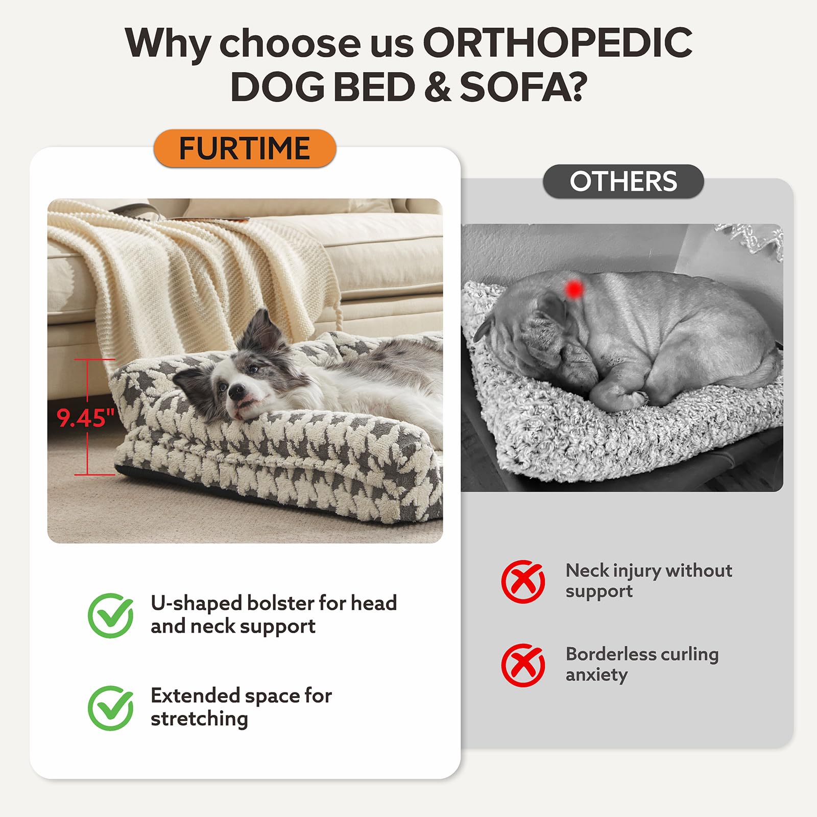 Cama Furtime con bolsters acolchados para soporte de cuello y cabeza.