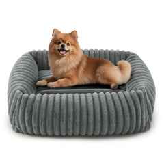 Cama Furtime gris para perro pequeño, ideal para espacios pequeños y confort duradero.
