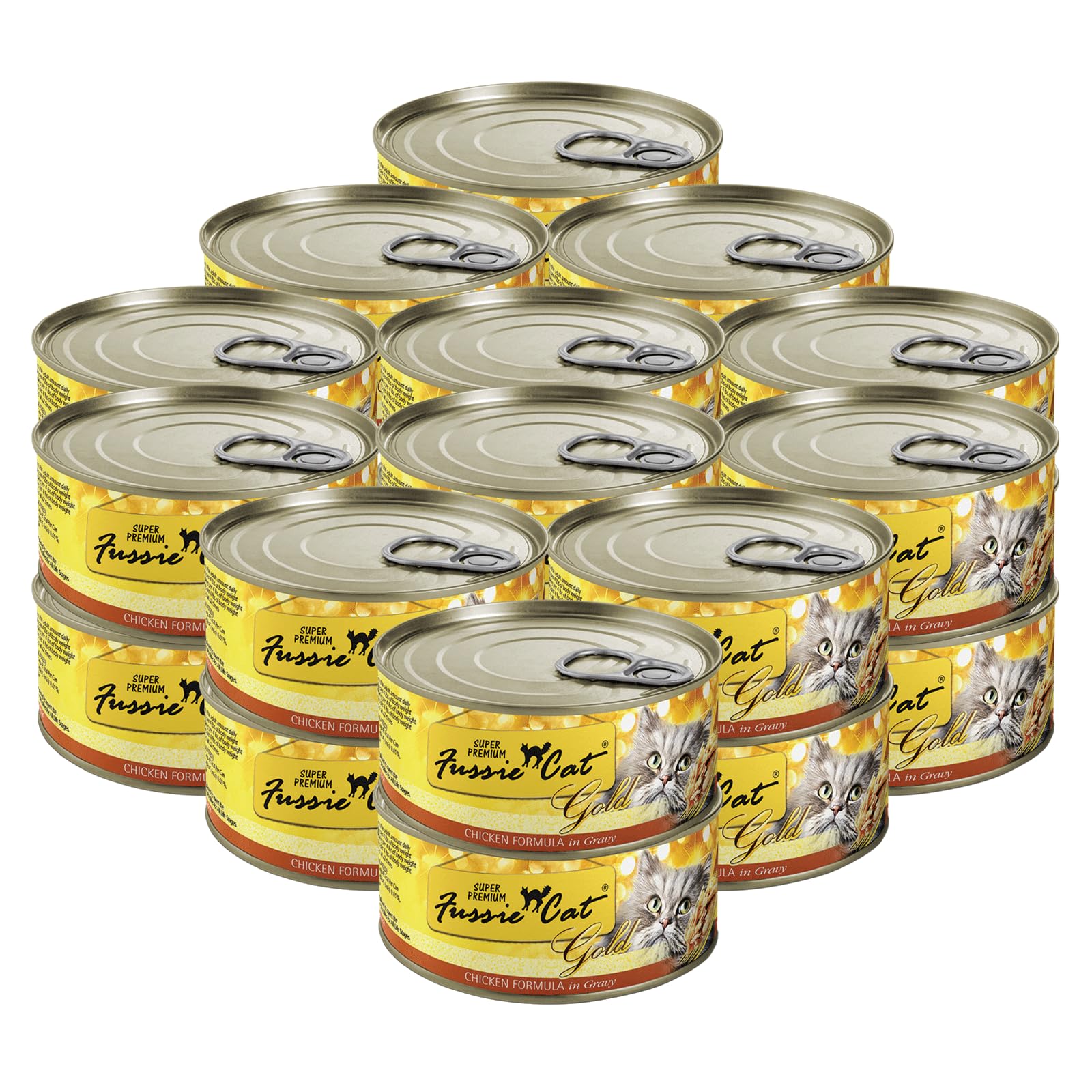 Fussie Cat, fórmula pollo en gravy, lata de 2,82 onzas, aroma sabroso para gatos.