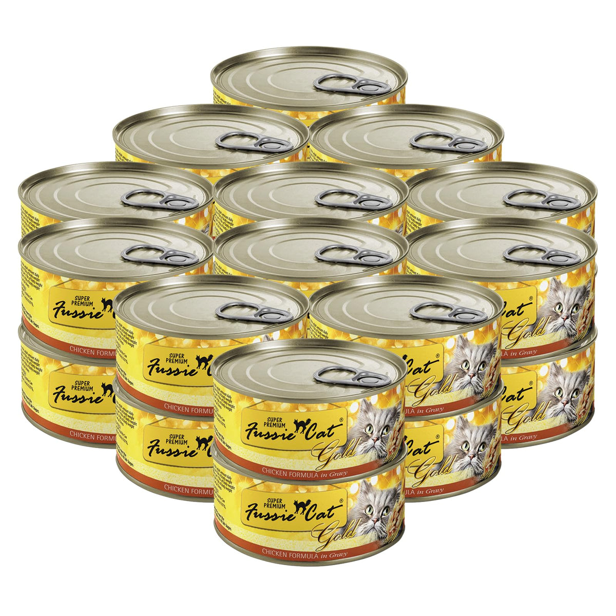 Fussie Cat, fórmula pollo en gravy, lata de 2,82 onzas, aroma sabroso para gatos.