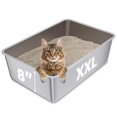 FUTAM caja de arena de acero inoxidable XXL con 8 pulgadas de alto para gatos grandes.