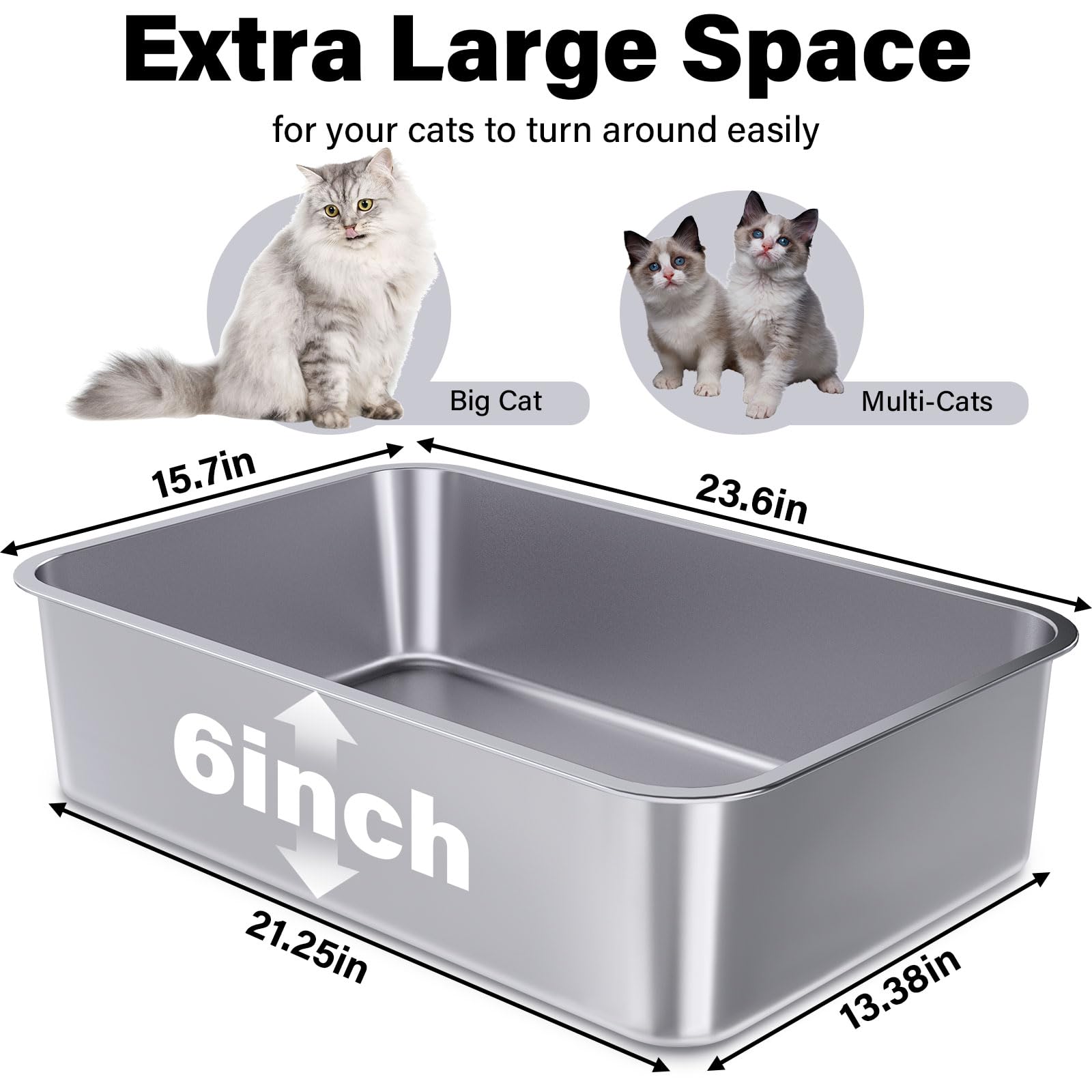 Bandeja FUTAM de 23.6 x 15.7 pulgadas, espacio cómodo para gatos adultos.