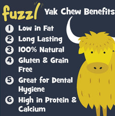 Fuzzl Yak Chews con textura duradera para masticación prolongada.