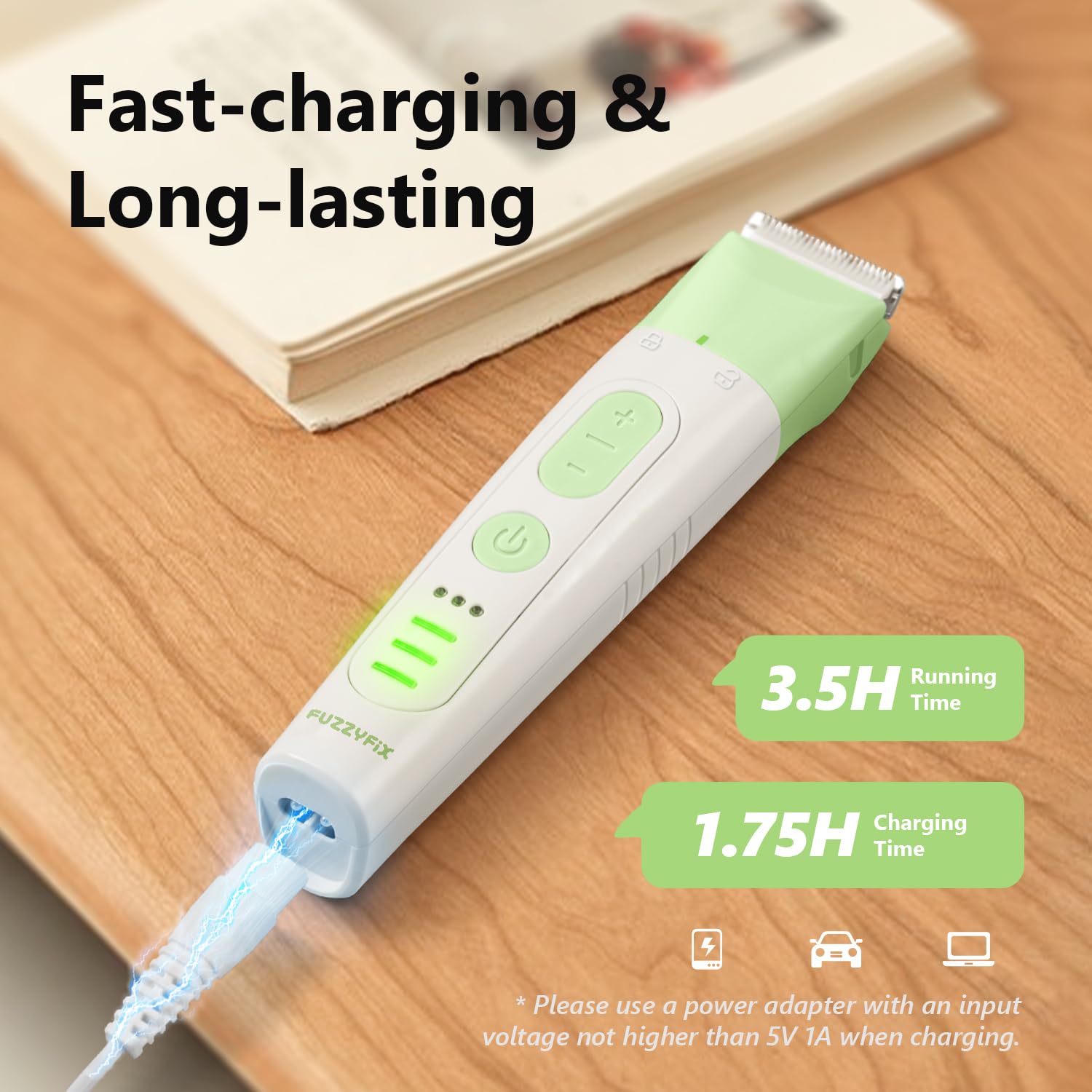 Batería USB recargable de FuzzyFix para uso sin cables.