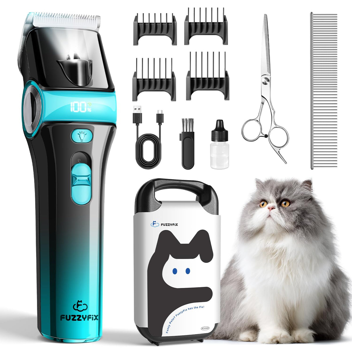 Cortapelos FuzzyFix para gatos con hoja 5-en-1, ajuste preciso