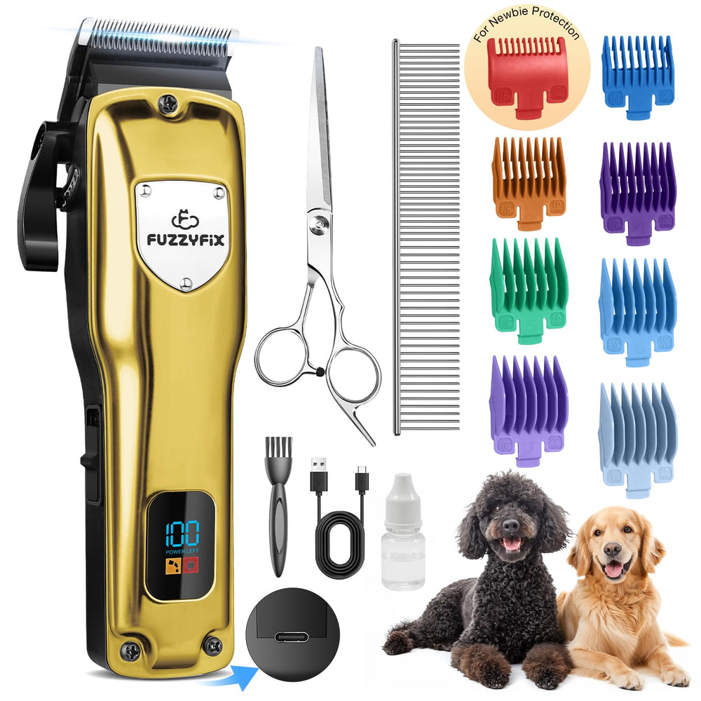 Cortapelos FuzzyFix con bajo ruido para cuidado del pelaje de perros.