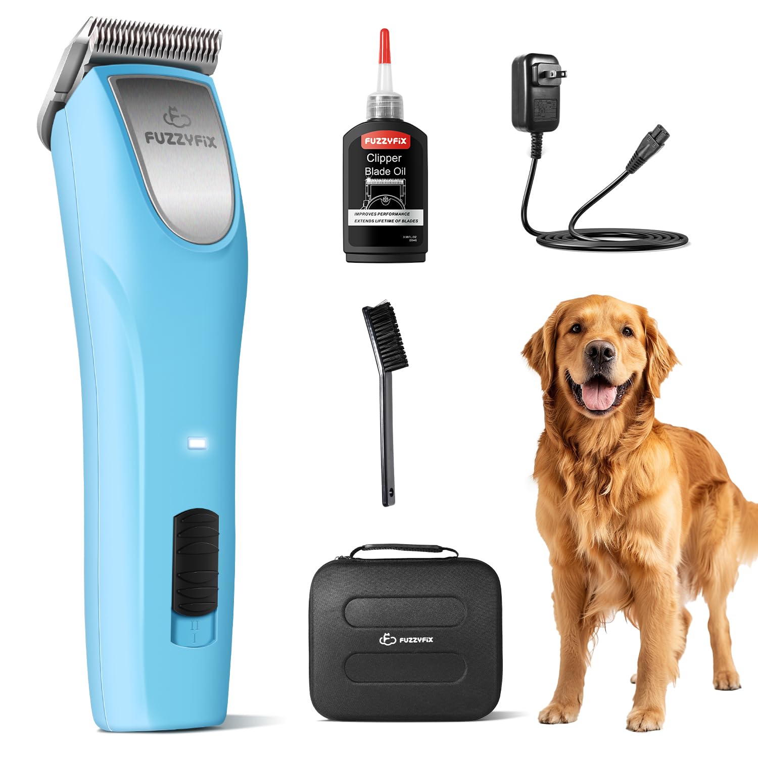Cortapelos FuzzyFix para perro con batería de larga duración para sesiones prolongadas.