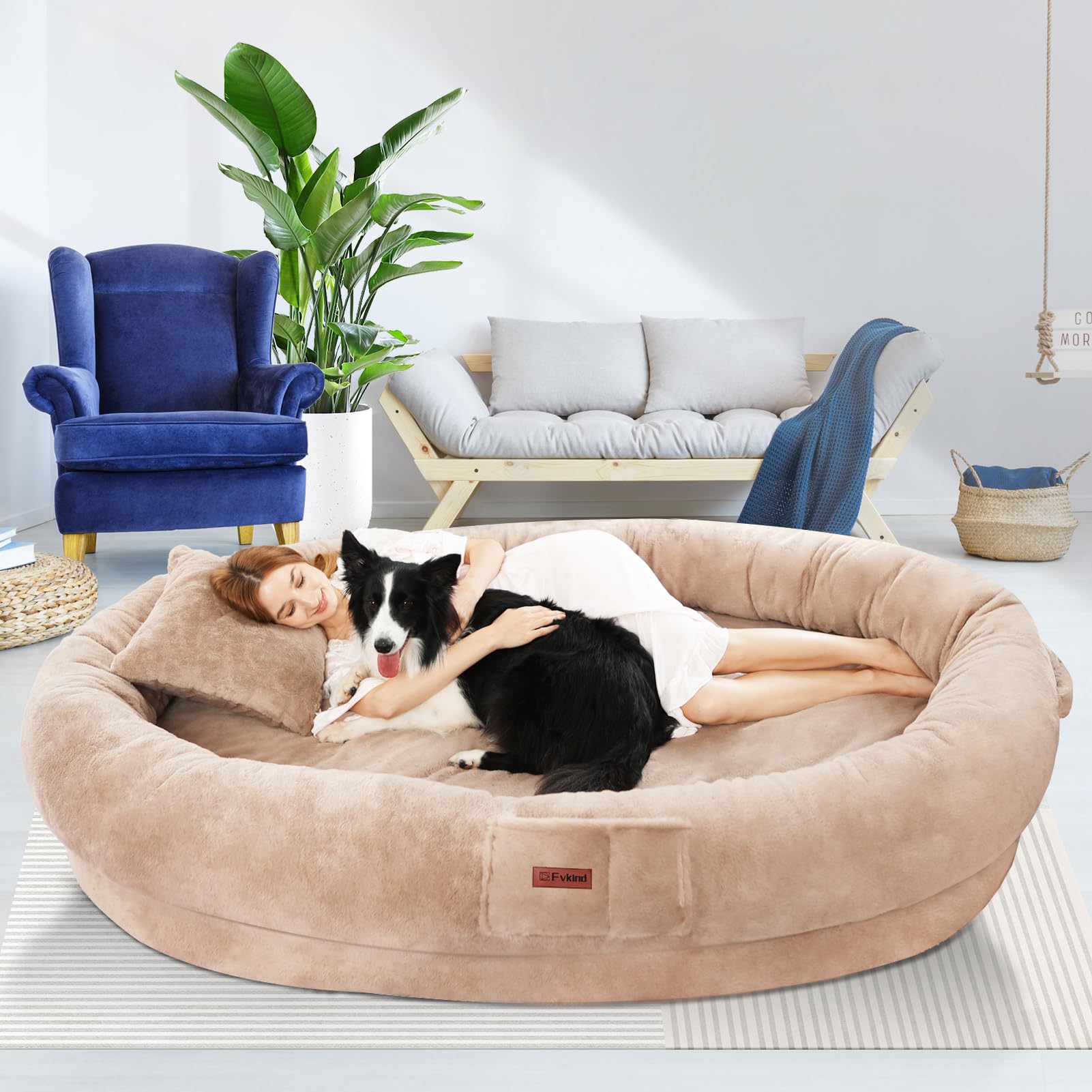 Cama humana Fvkind de gran tamaño 70x33x12 pulgadas para descansar junto a tu mascota