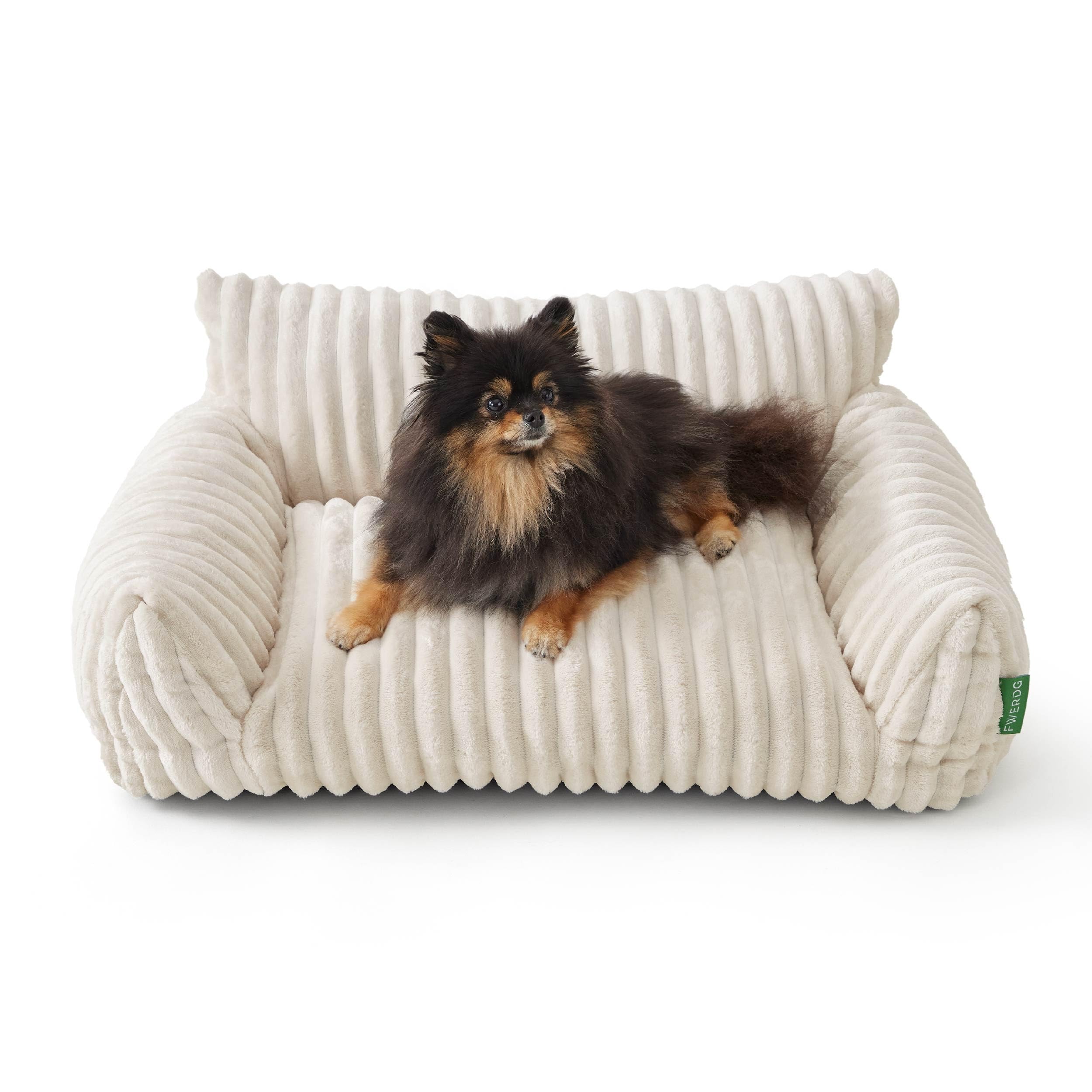 FWERDG cama-sofa-mascotas-crema-24pulgadas: descanso cómodo para gatos y perros pequeños.