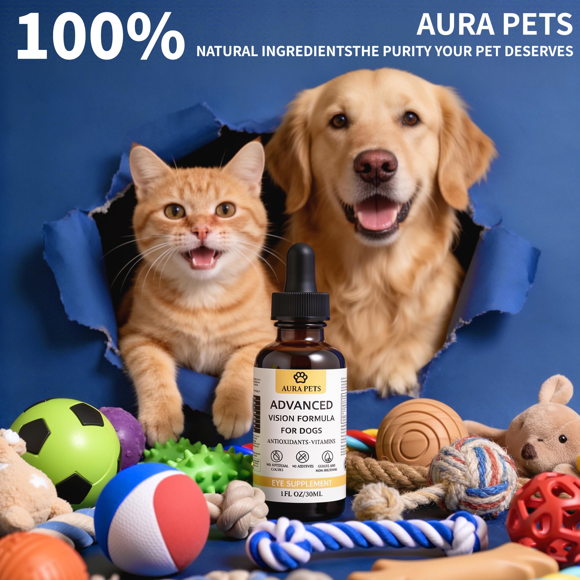 FYRKOA Aura Pets, ingredientes naturales para cuidado ocular canino.