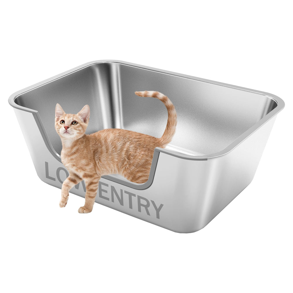 Caja de arena FZZOR con entrada baja en acero, fácil para gatitos