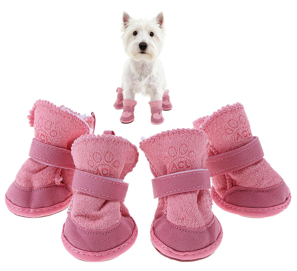 GabeFish botas invierno para perro rosado, protección contra frío y nieve para paseos.