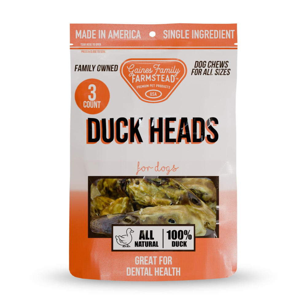 Gaines Family Farmstead cabezas de pato para perros, 3 unidades, snack proteico para perros activos.