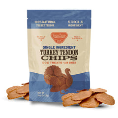 Chips de tendon de pavo Gaines Family Farmstead, snack proteico para perros activos.