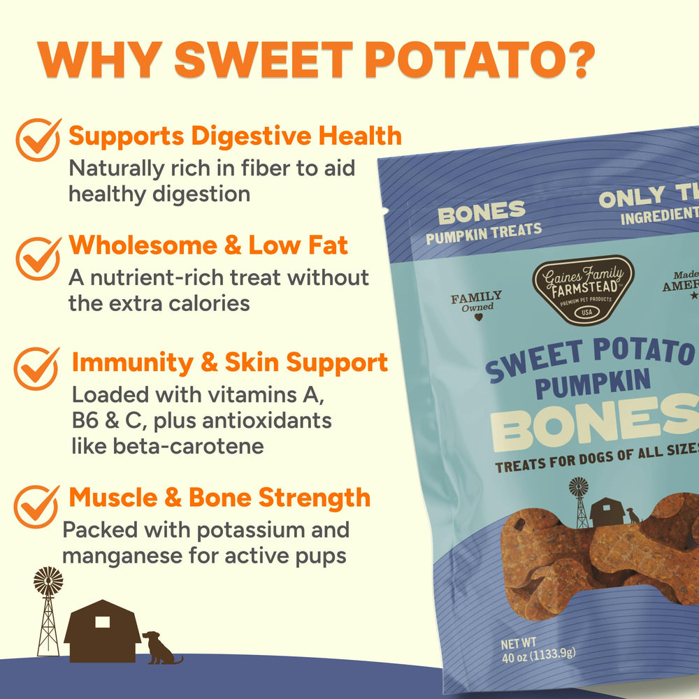 Gaines Family Farmstead, premio sabroso de calabaza y batata para snack diario