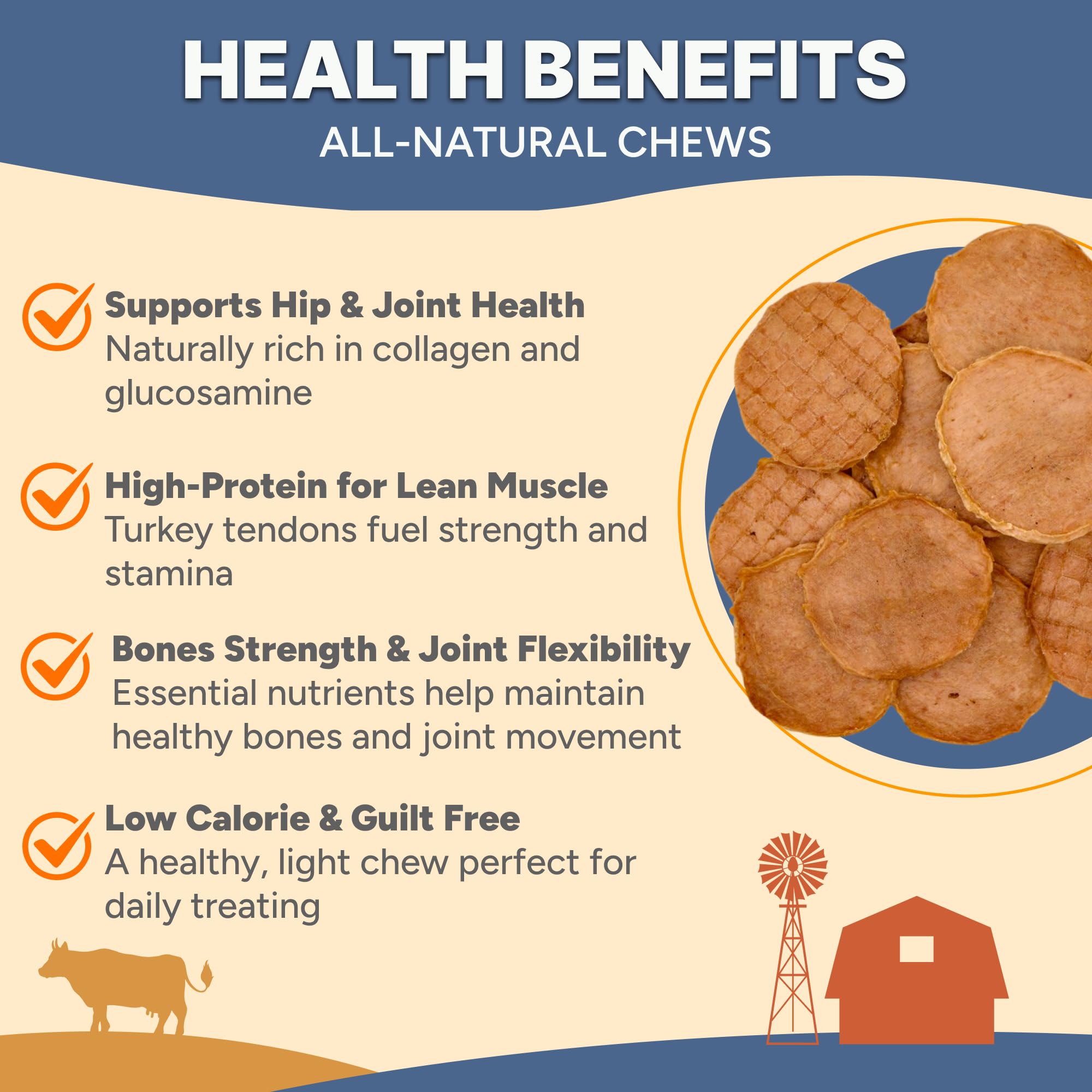 Chips sin granos de tendon de pavo Gaines Family Farmstead para perros sensibles.