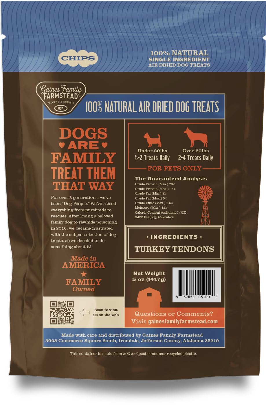 Gaines Family Farmstead snack natural de tendones para perros de todos tamaños.