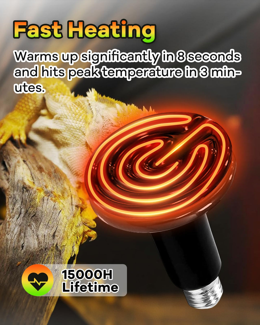 GAJUX emisor ceramico 100W sin luz nocturna, ideal para reptiles y anfibios.