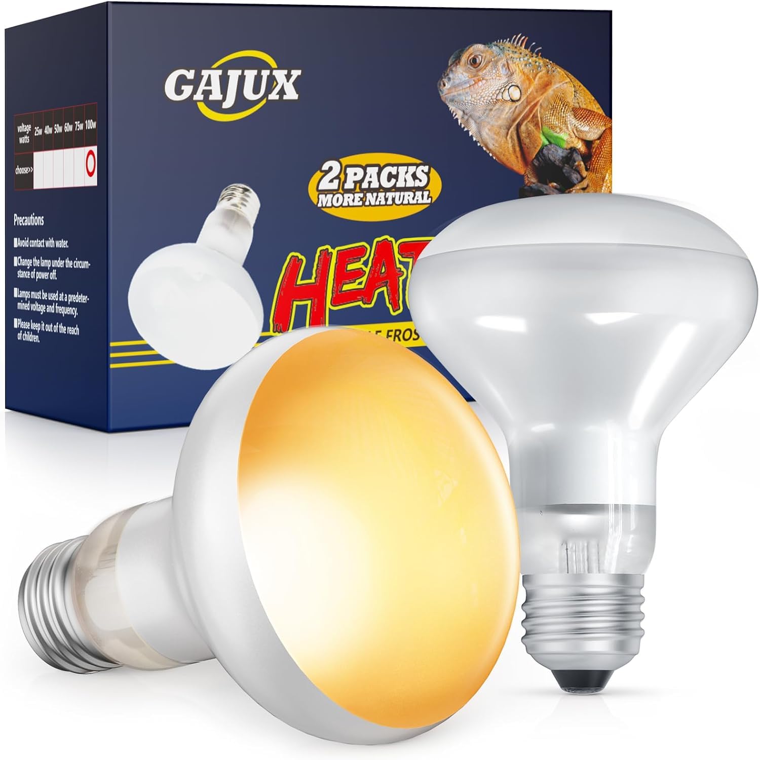 GAJUX lampara de calor para reptil 100W, pack dos, ideal para zona de calor.