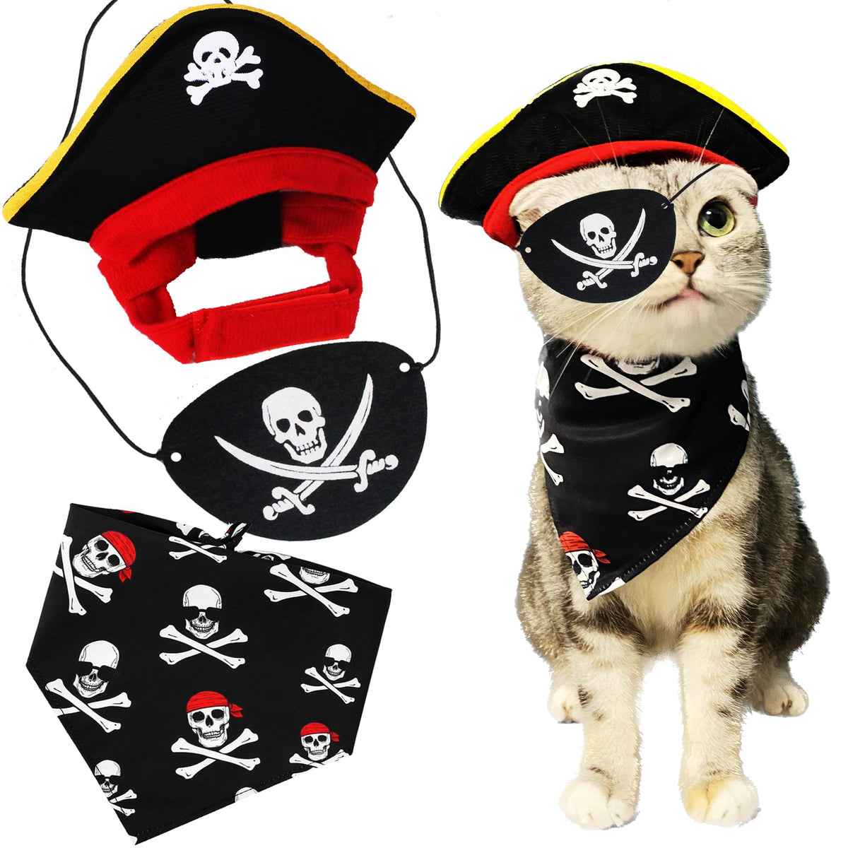 Sombrero pirata de GallaRato para mascota, ajuste cómodo para jugar y posar.