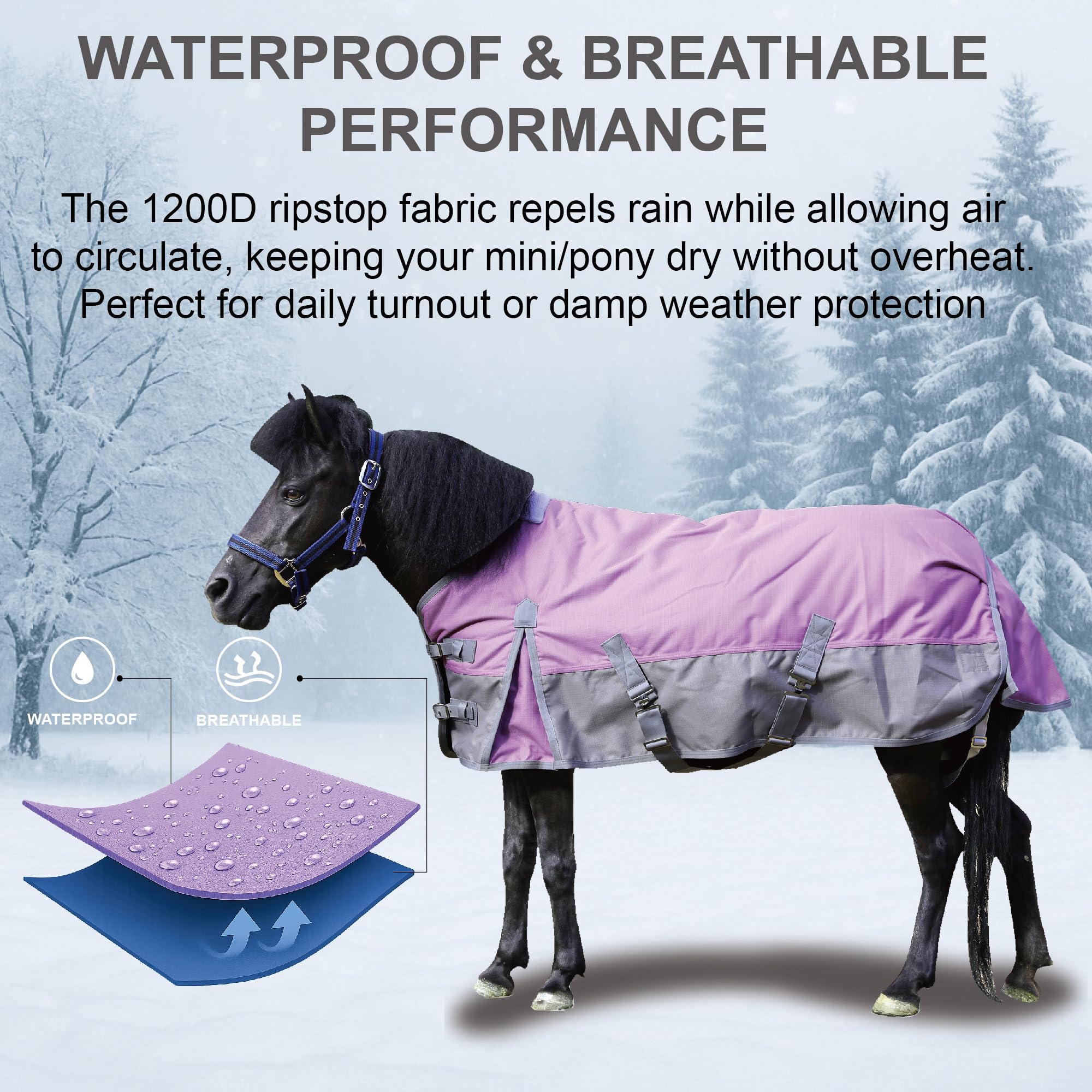 Gallopoff manta 1200D ripstop trasera protege contra lluvia ligera.