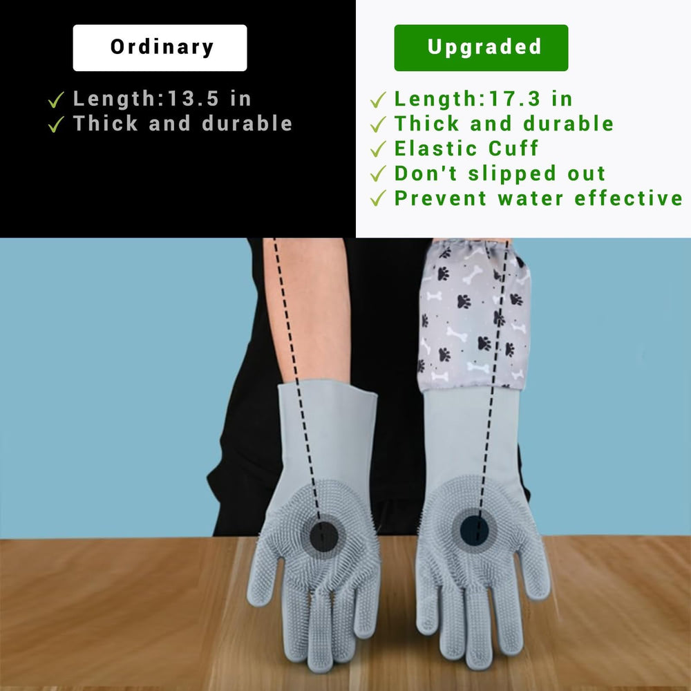 Guantes GALYNA con manga elástica antideslizante para seguridad durante el baño.