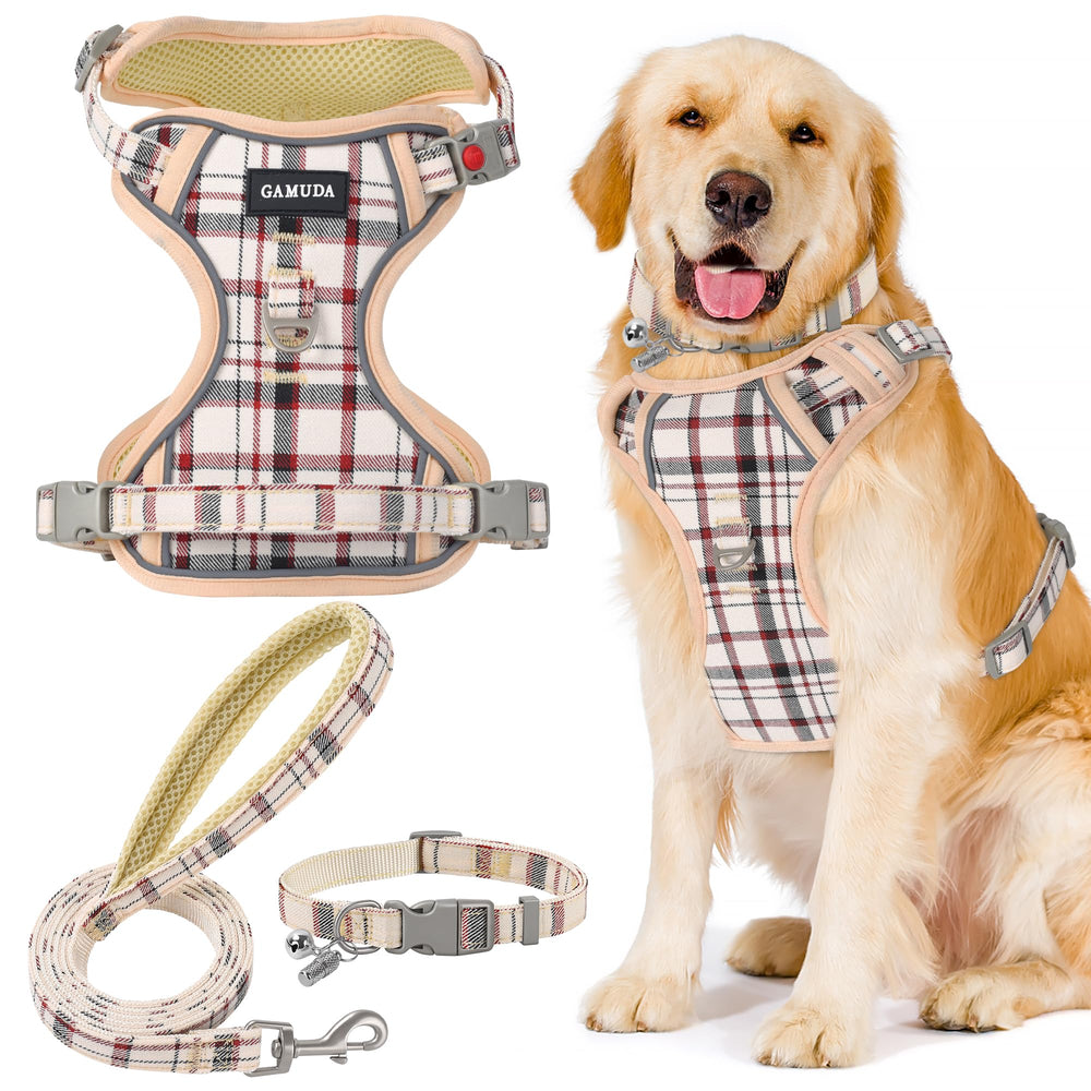 GAMUDA arnés para perro plaid reflectivo, comodidad para paseos diarios.