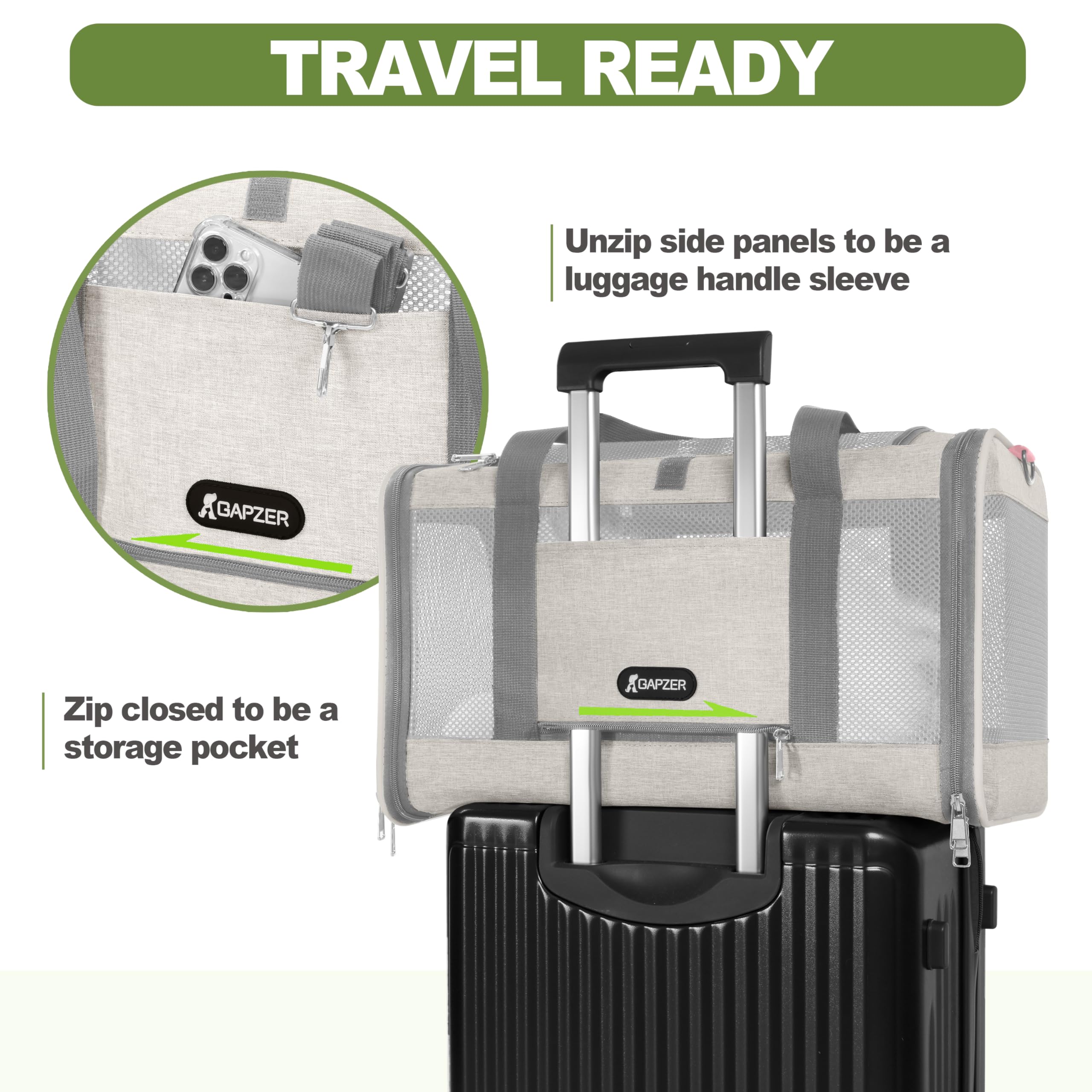 GAPZER correa de hombro ajustable para transporte cómodo y manos libres.
