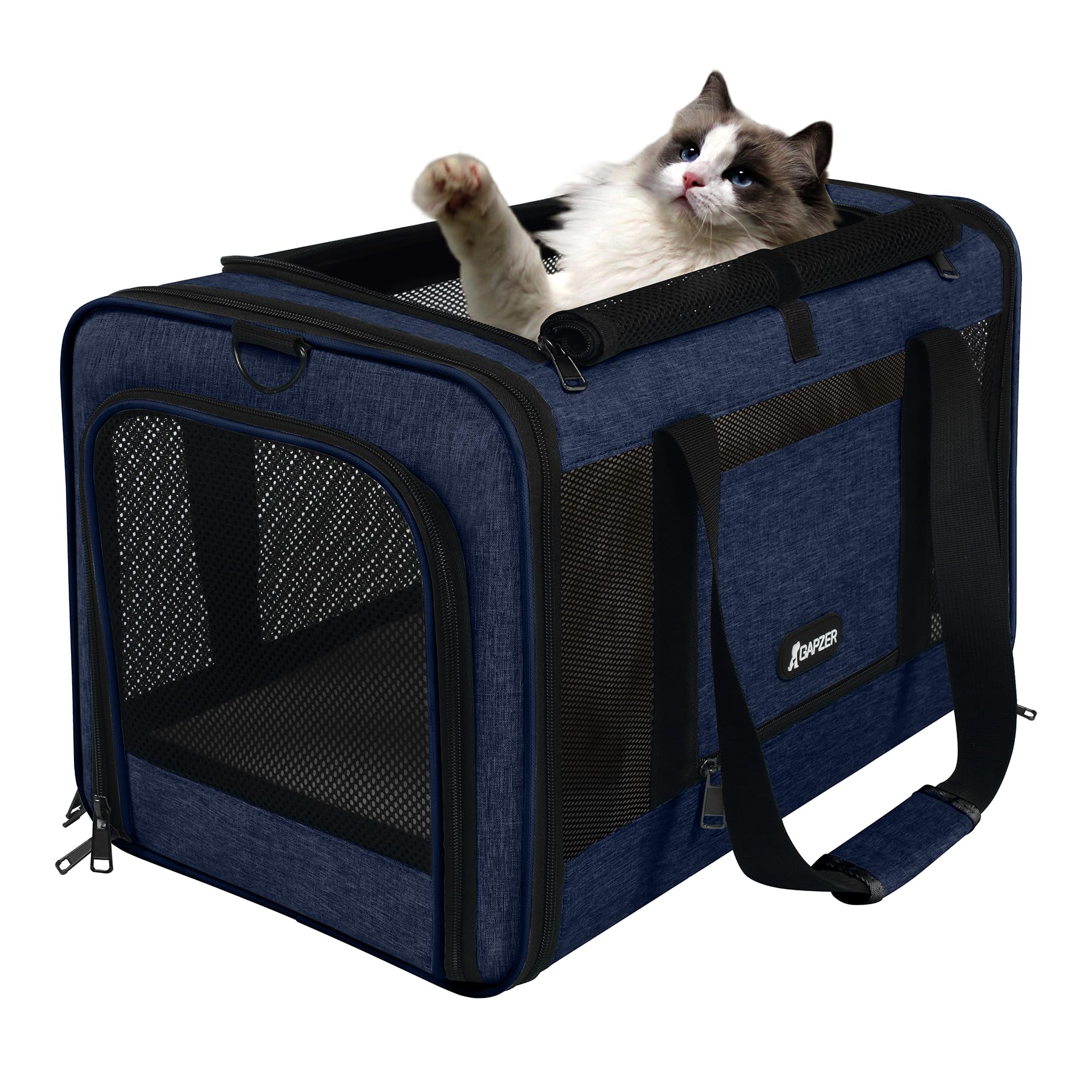 GAPZER Portamascotas color azul marino, estilo elegante para viajar con mascotas.
