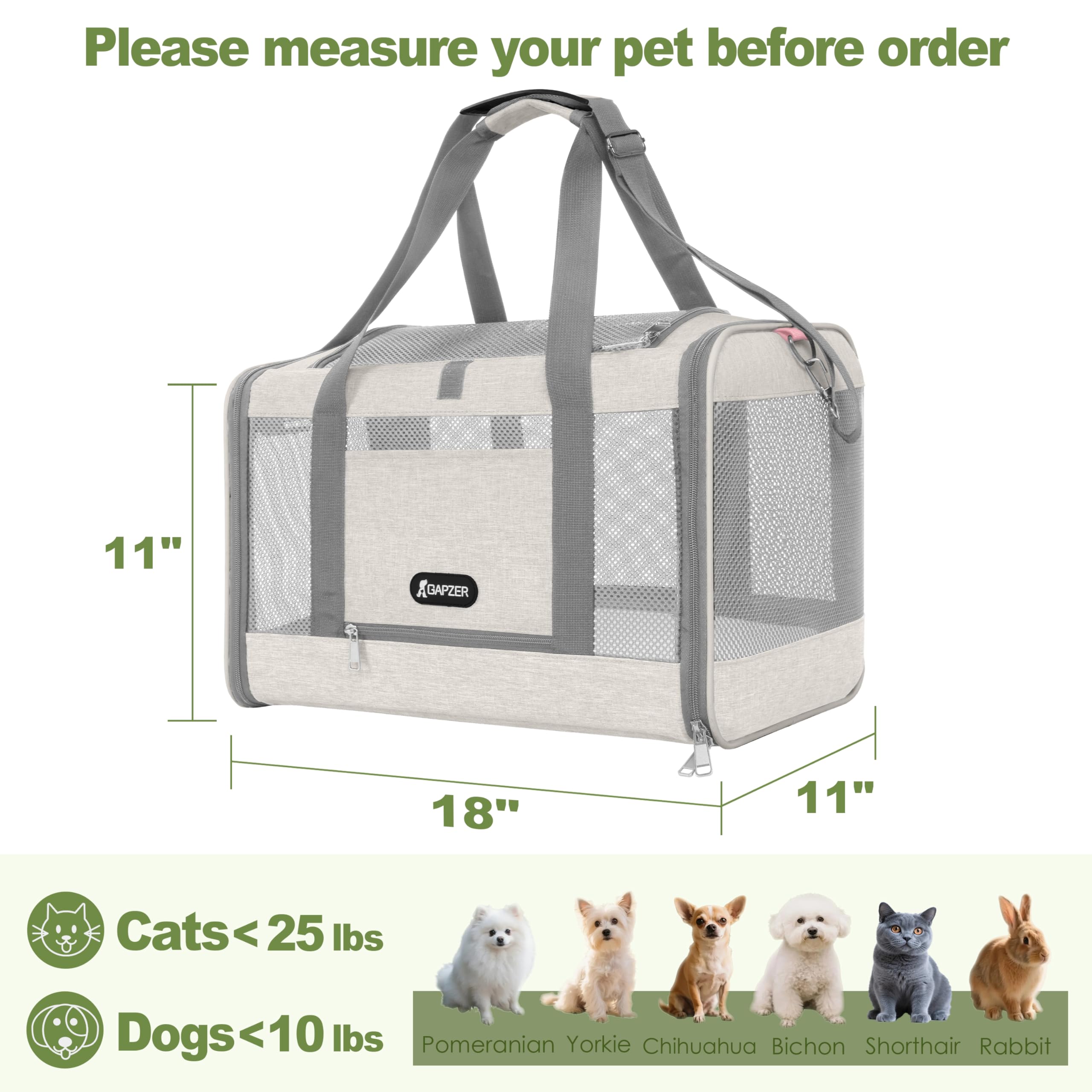 GAPZER transportín con malla transparente para visión y confort de la mascota.